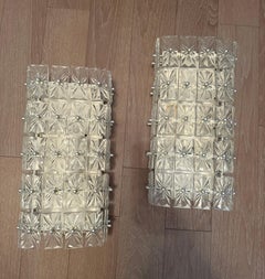 Pair of Large Crystal East German DDR Veb Narva Leuchten Mid Century Wall Lamps