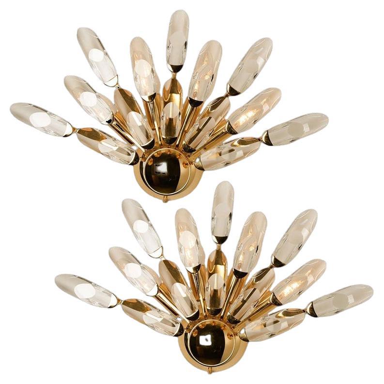 Pair of Large Crystal Gilded Brass Sconces y Oscar Torlasco for Stilkronen