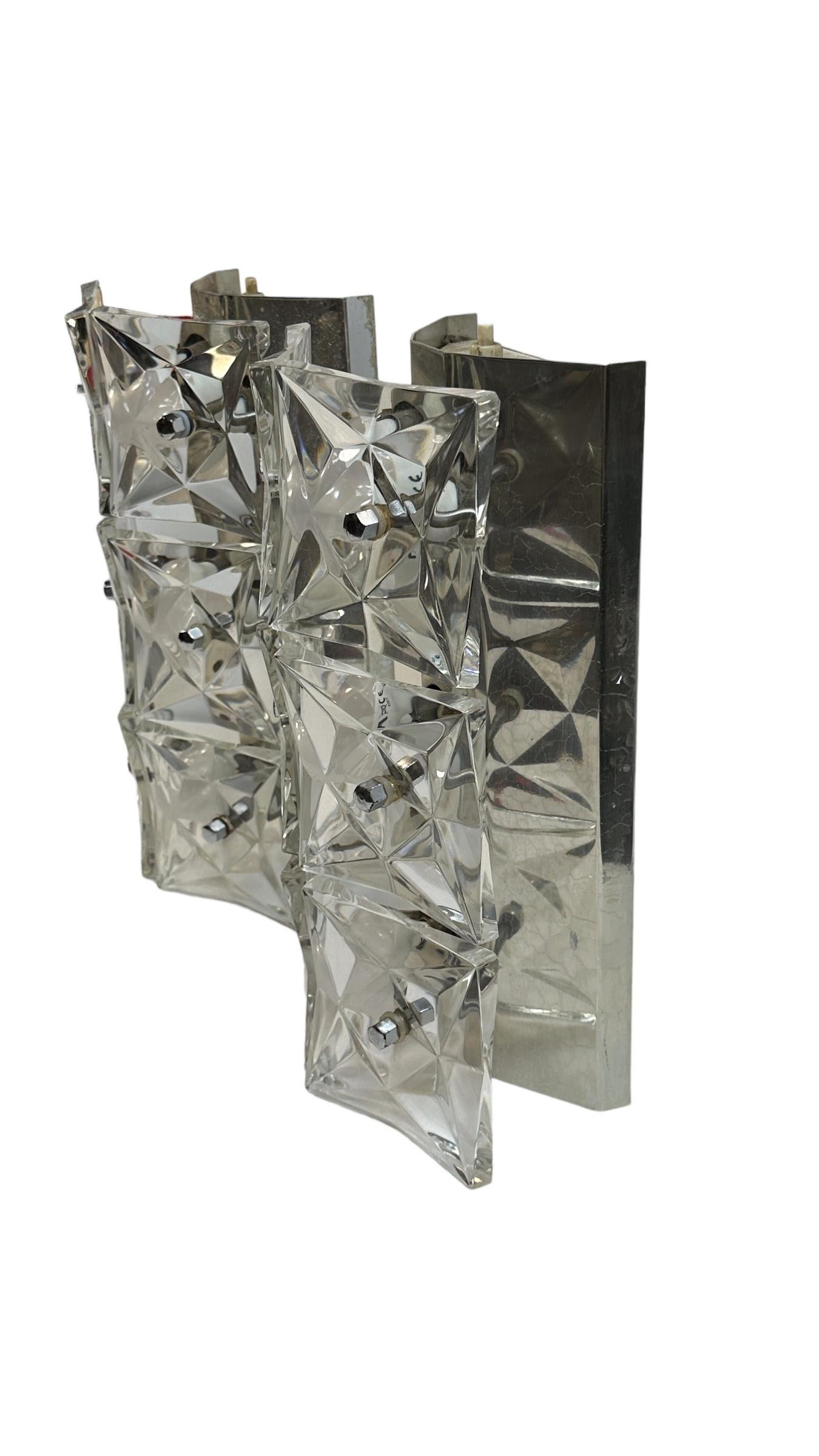 German Pair of Large Crystal Glass Wall Sconces by Kinkeldey, circa 1970s For Sale