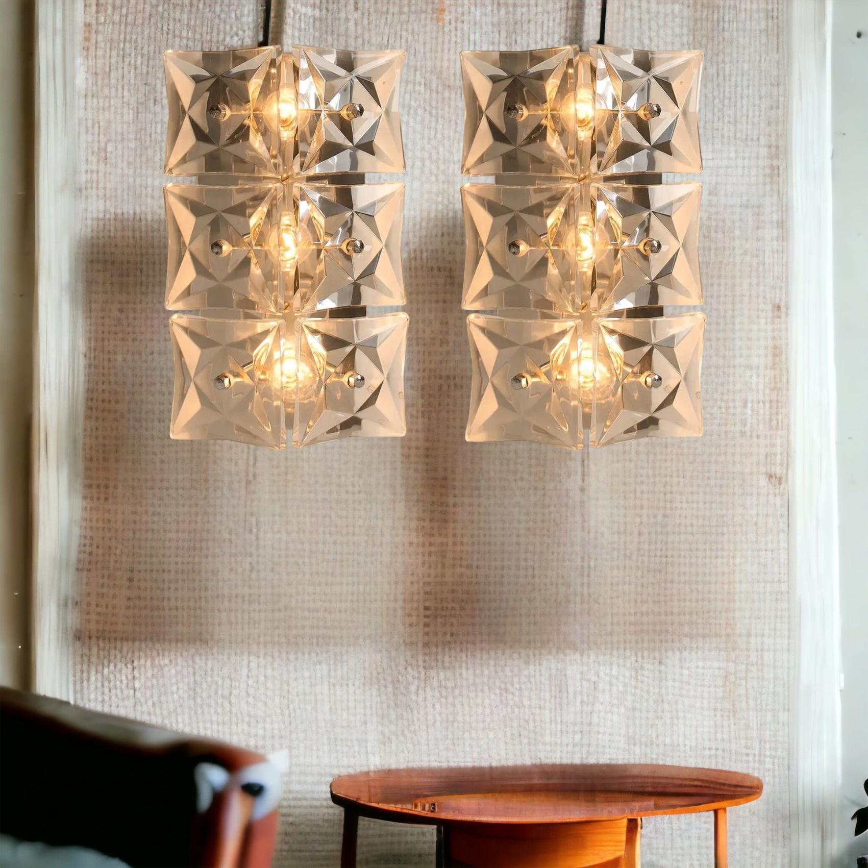 Pair of Large Crystal Glass Wall Sconces by Kinkeldey, circa 1970s For Sale 1