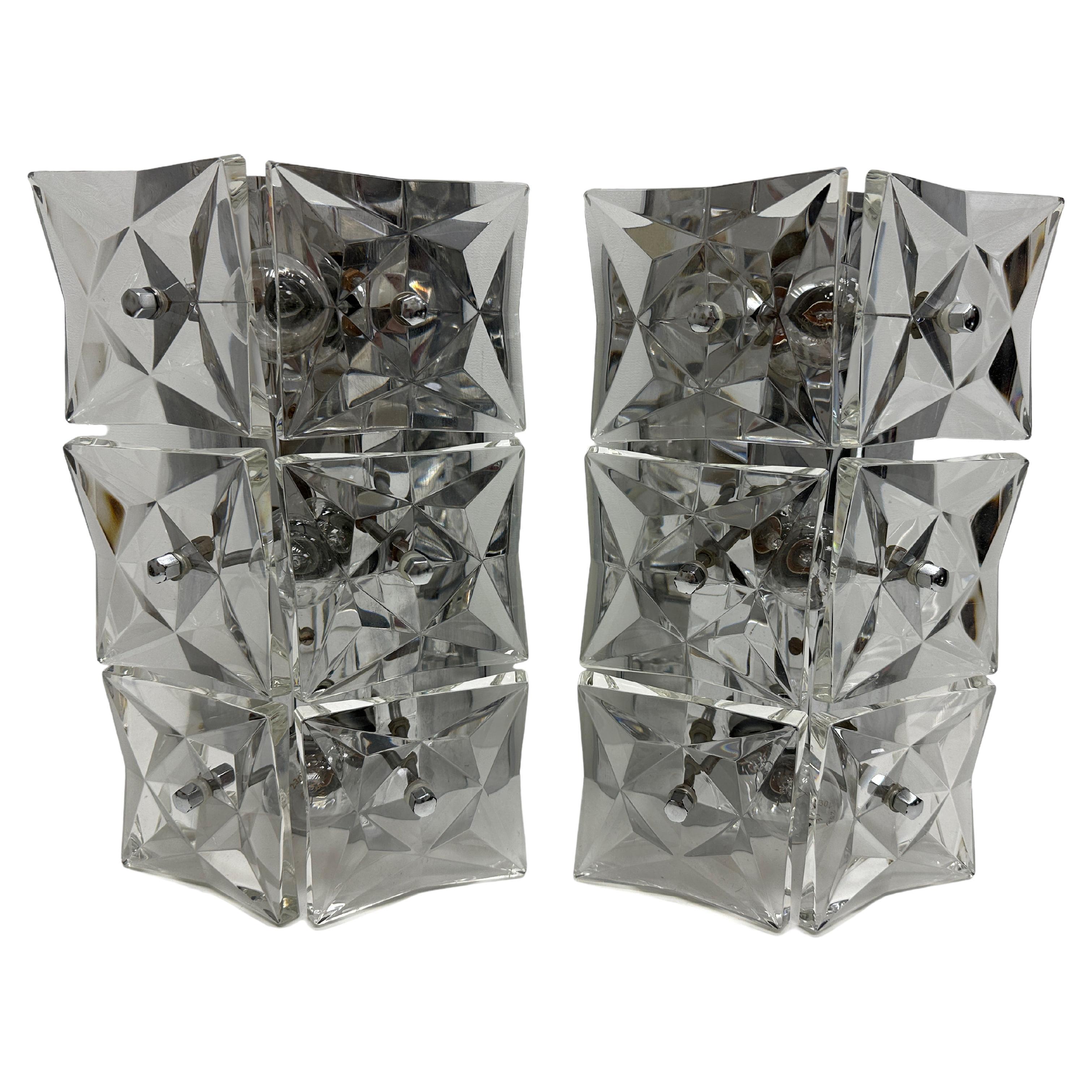 Pair of Large Crystal Glass Wall Sconces by Kinkeldey, circa 1970s For Sale