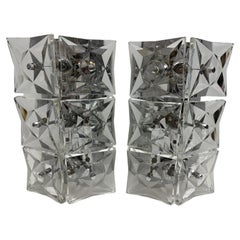 Pair of Large Crystal Glass Wall Sconces by Kinkeldey, circa 1970s