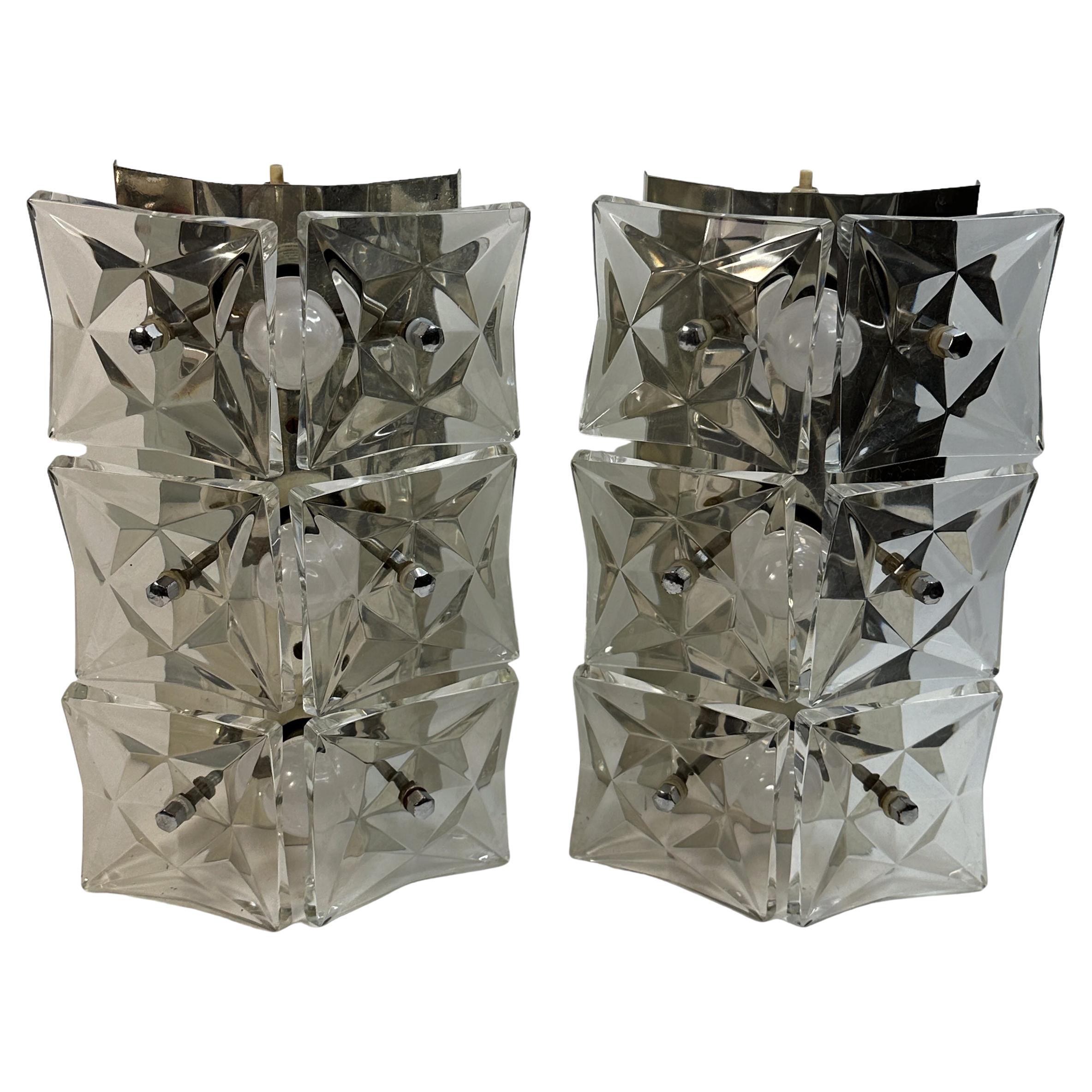 Pair of Large Crystal Glass Wall Sconces by Kinkeldey, circa 1970s For Sale