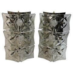 Pair of Large Crystal Glass Wall Sconces by Kinkeldey, circa 1970s
