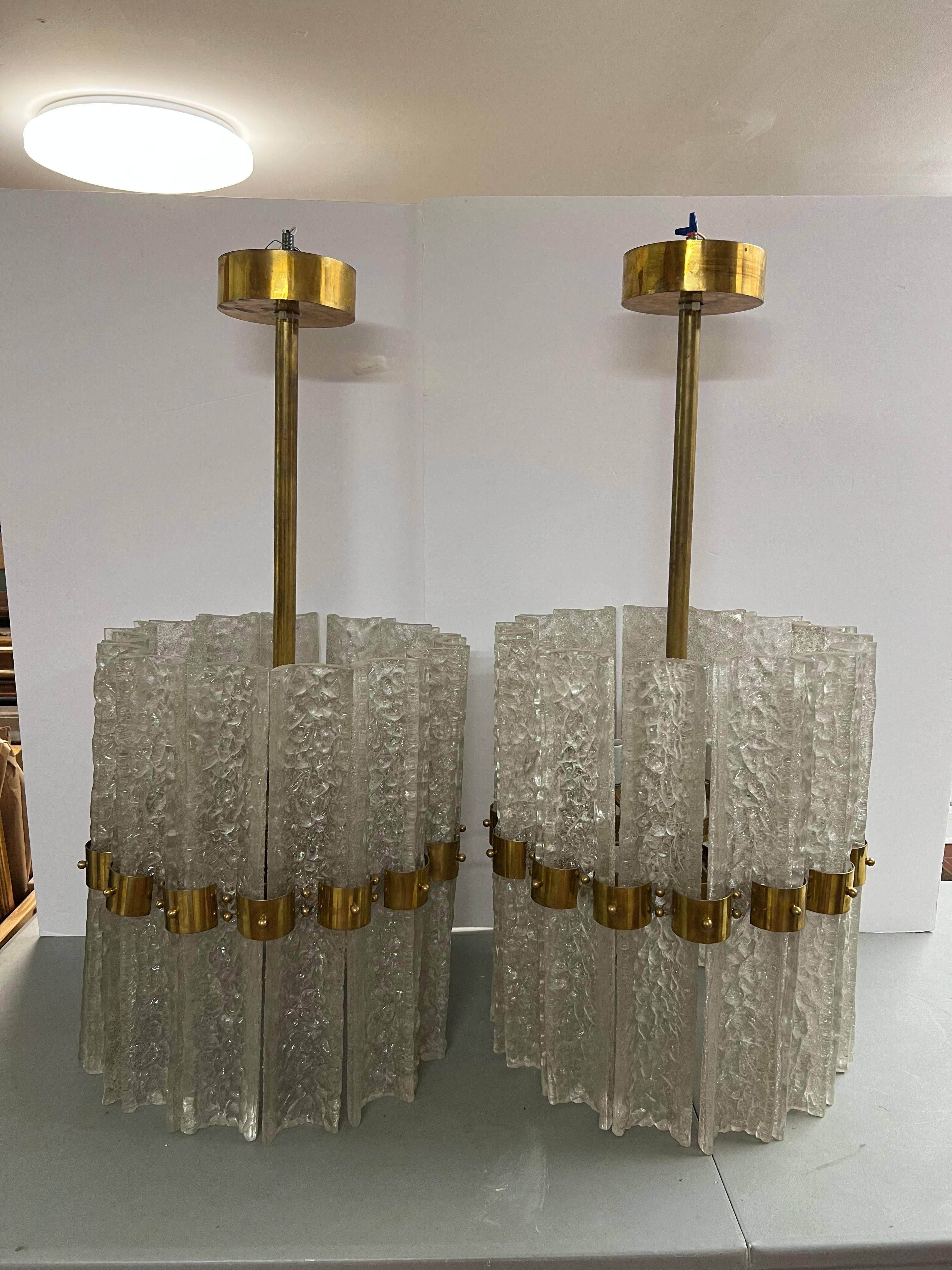 Scandinavian Modern Pair of Large Crystal Orrefors Chandeliers by Carl Fagerlund  For Sale