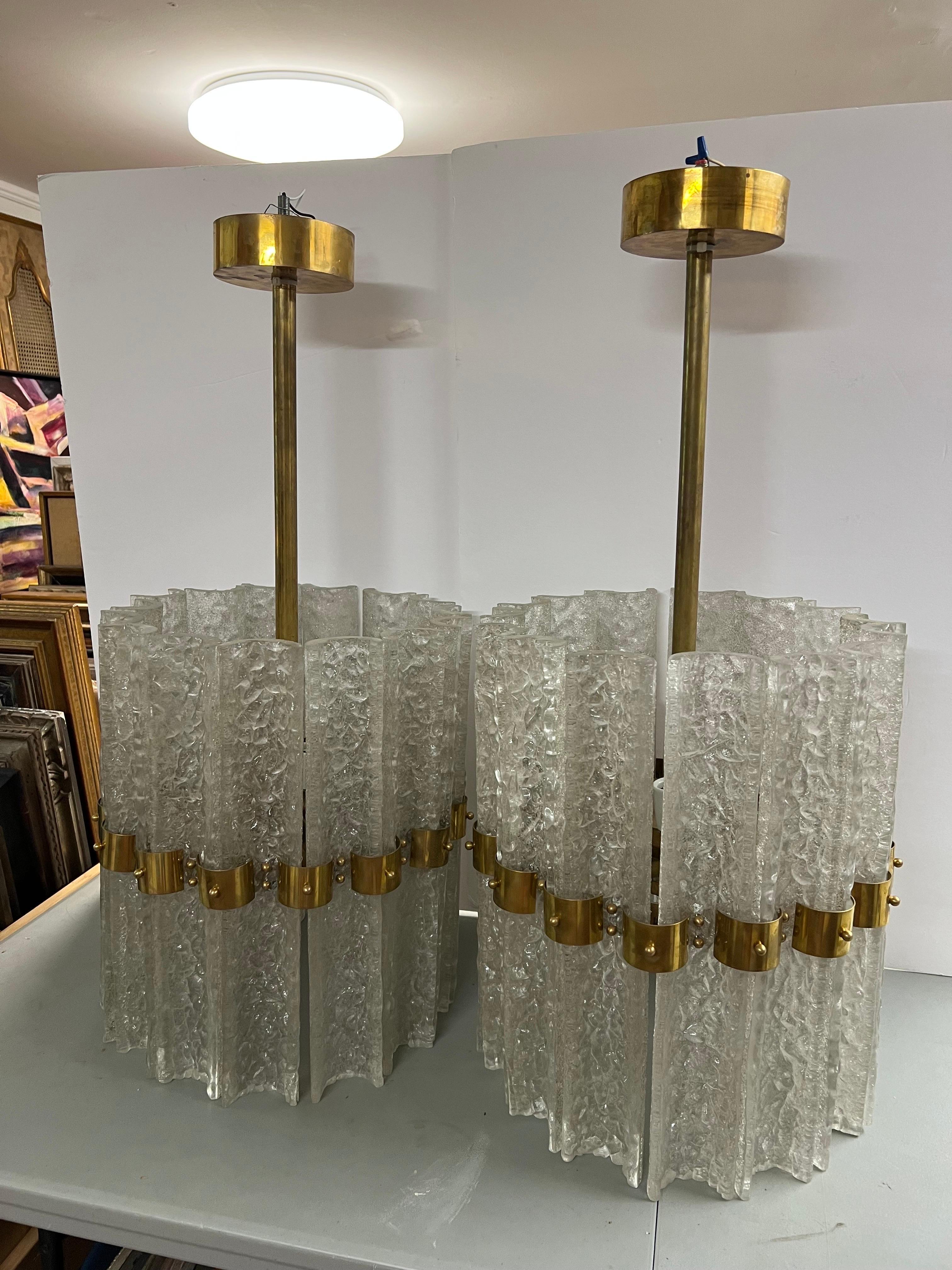 Swedish Pair of Large Crystal Orrefors Chandeliers by Carl Fagerlund  For Sale