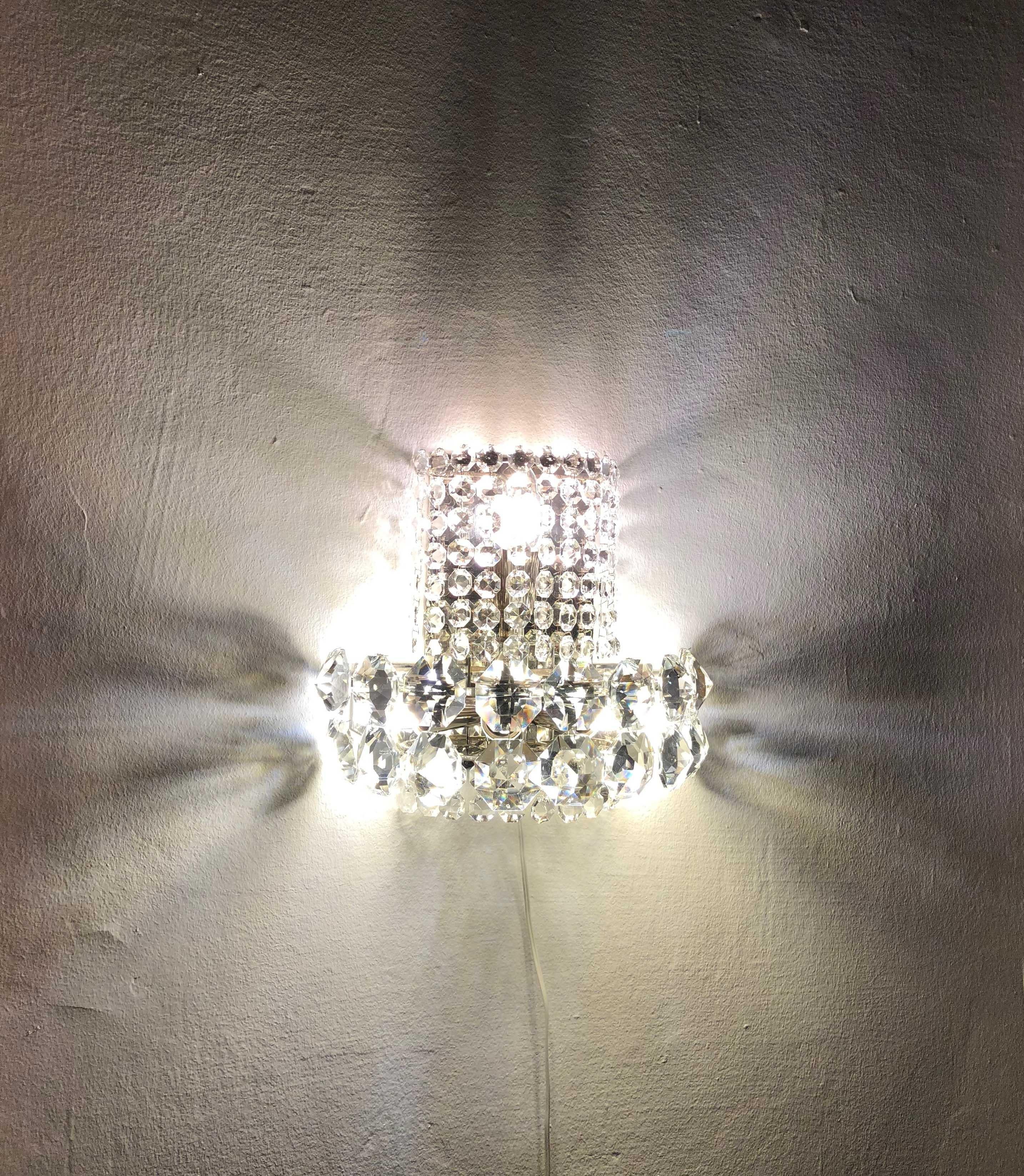 Pair of Large Crystal Sconces by Bakalowits and Sohne For Sale 4