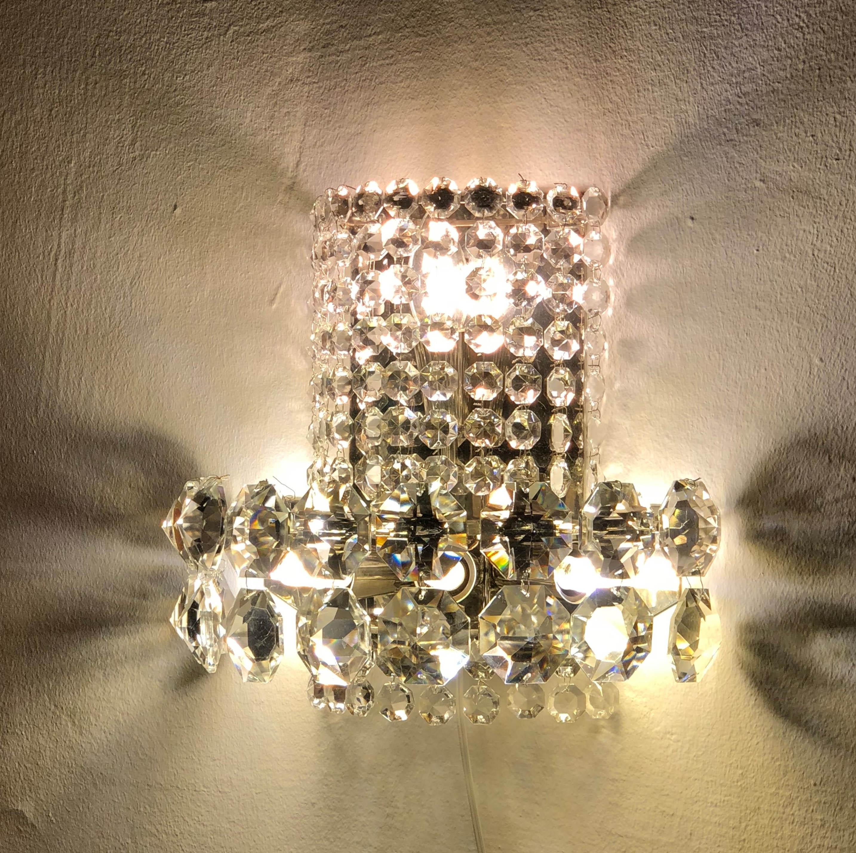 Pair of Large Crystal Sconces by Bakalowits and Sohne For Sale 5