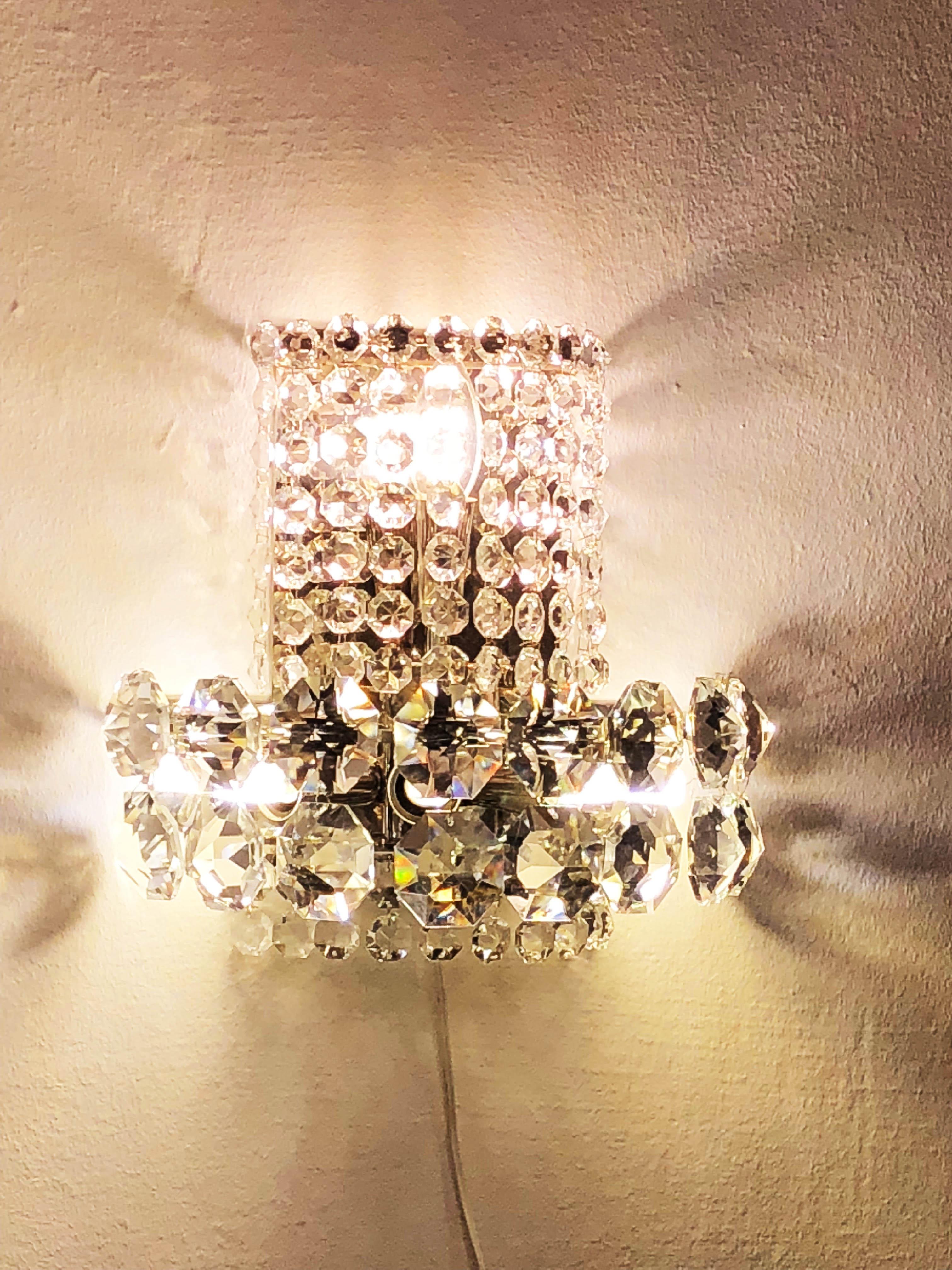 Pair of Large Crystal Sconces by Bakalowits and Sohne For Sale 6