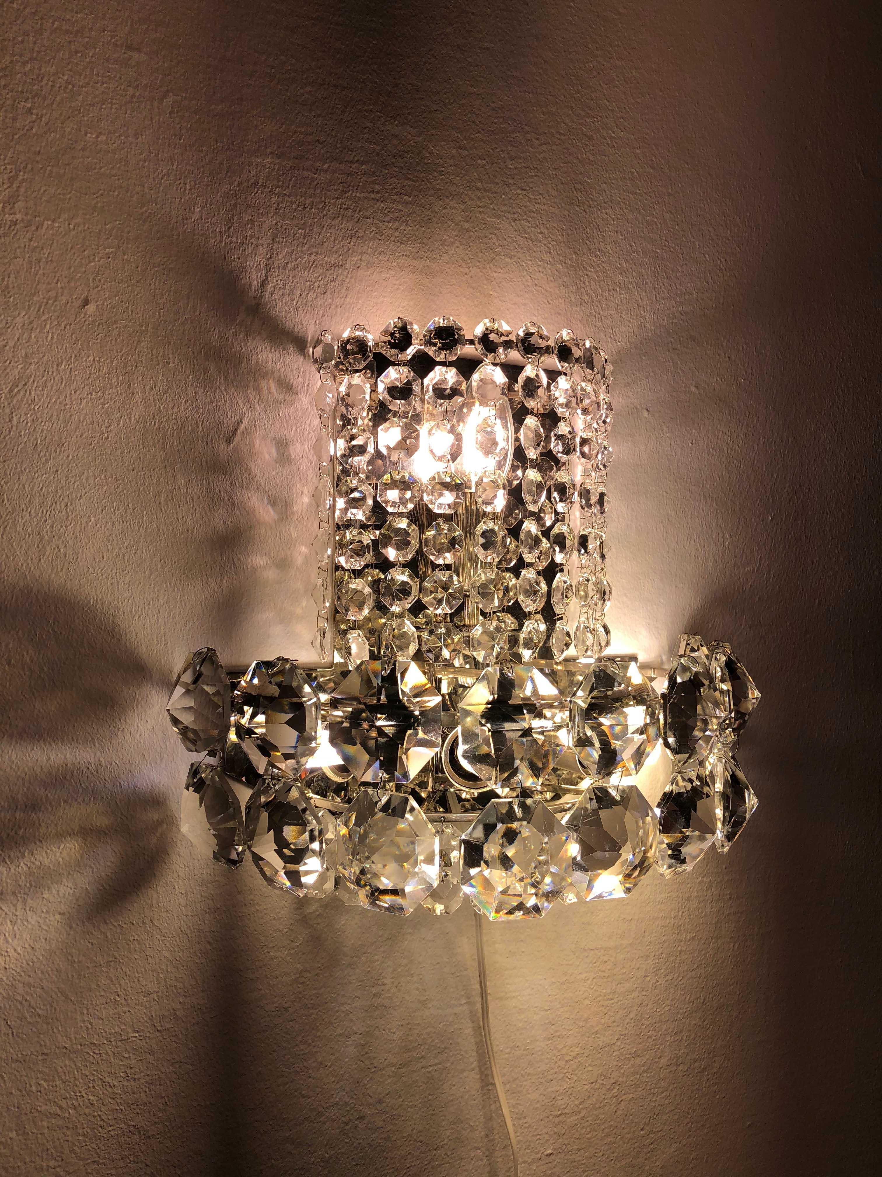 Mid-20th Century Pair of Large Crystal Sconces by Bakalowits and Sohne For Sale