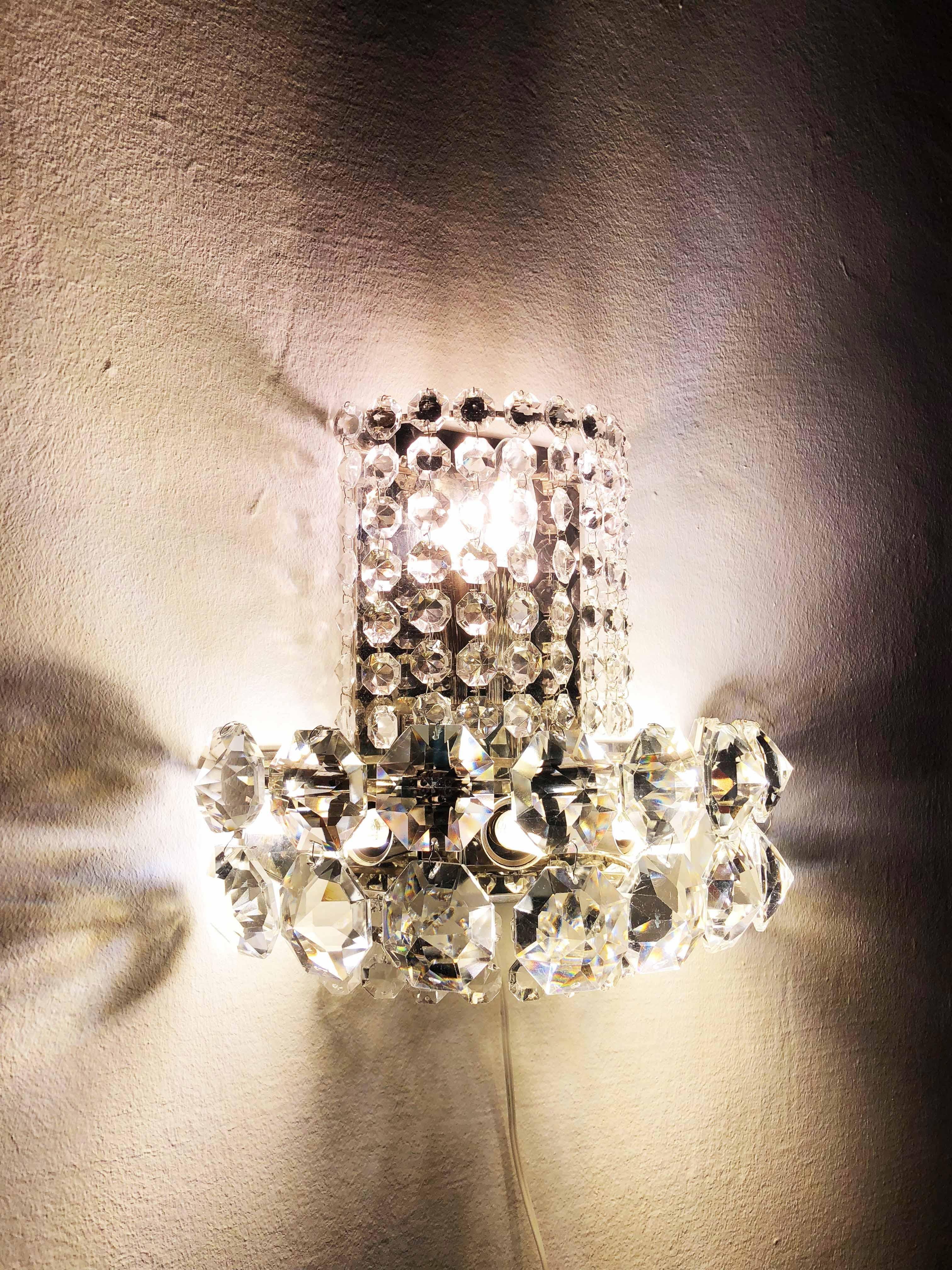 Pair of Large Crystal Sconces by Bakalowits and Sohne For Sale 1