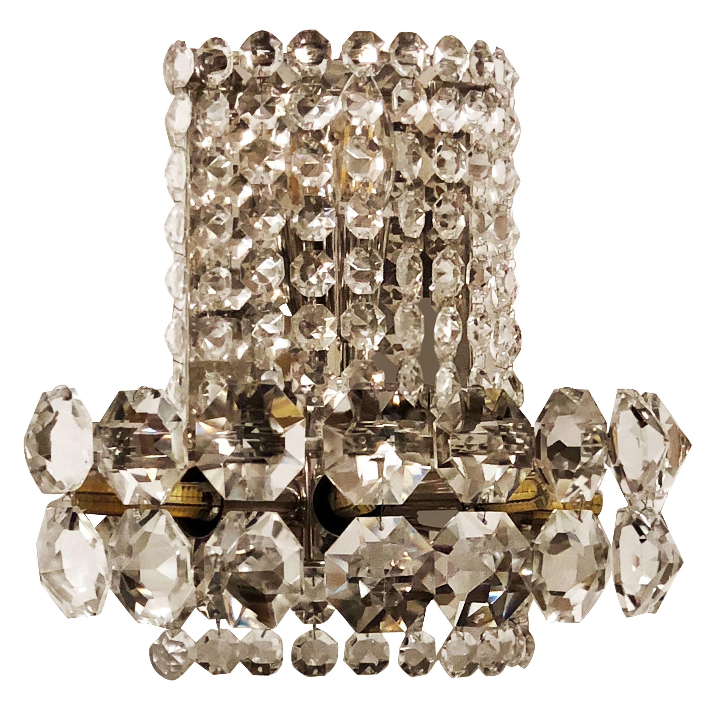 Pair of Large Crystal Sconces by Bakalowits and Sohne For Sale