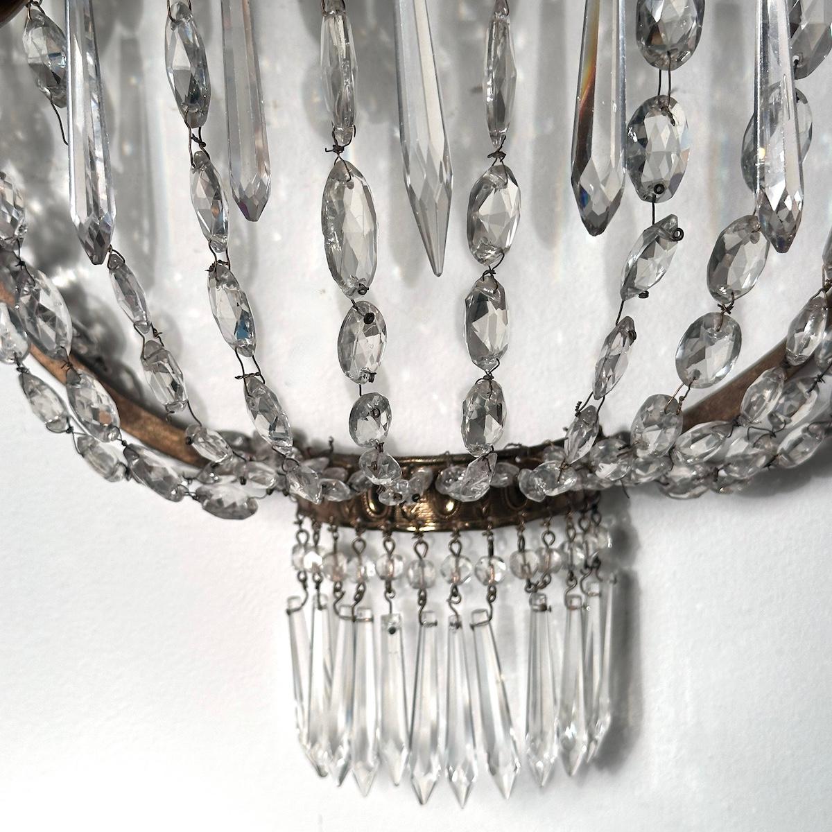 19th Century Pair of Large Crystal Sconces For Sale
