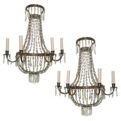 Pair of Large Crystal Sconces