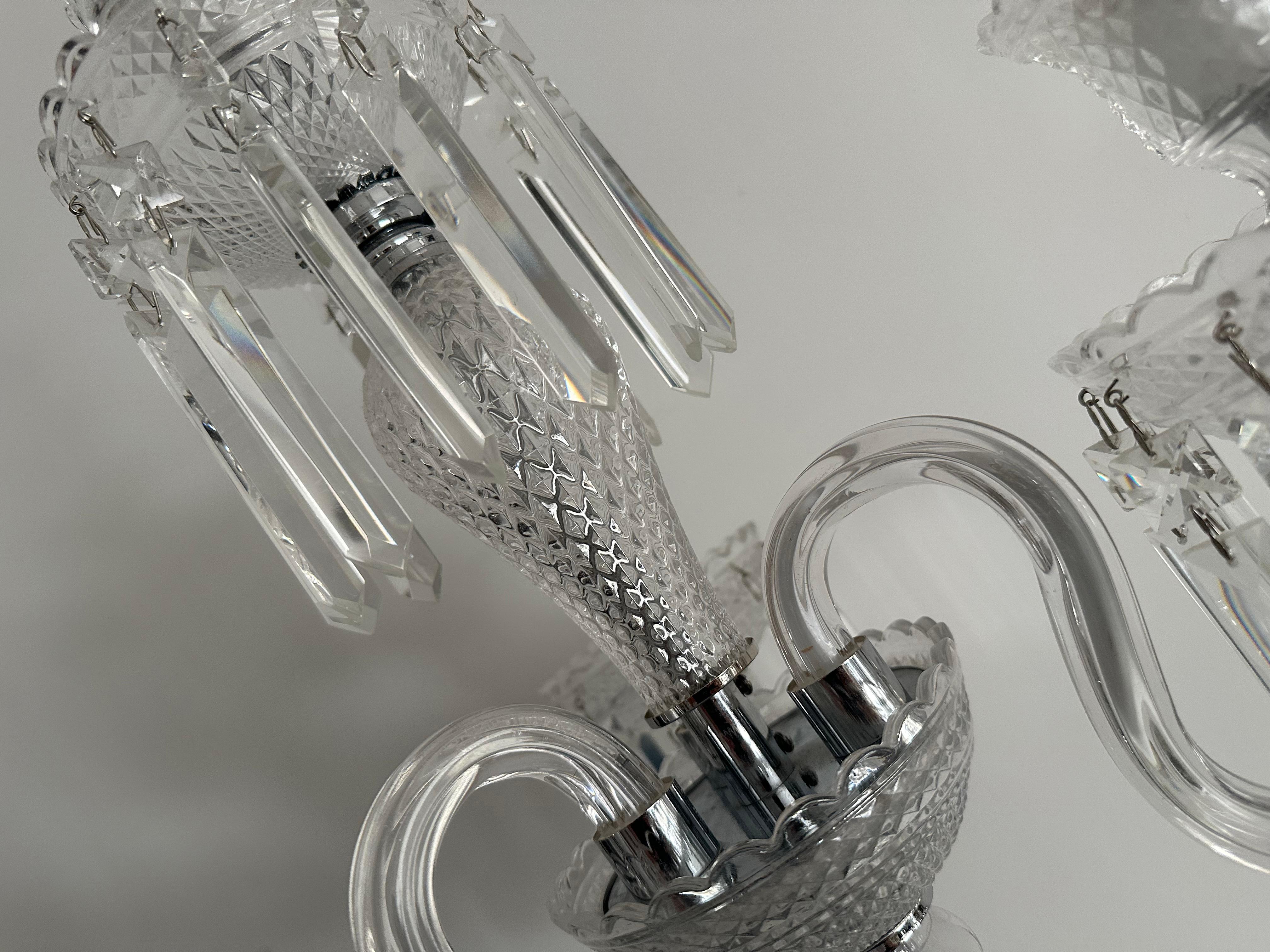 Pareja de grandes lámparas de sobremesa de cristal estilo Baccara con cuatro bombillas en venta 5