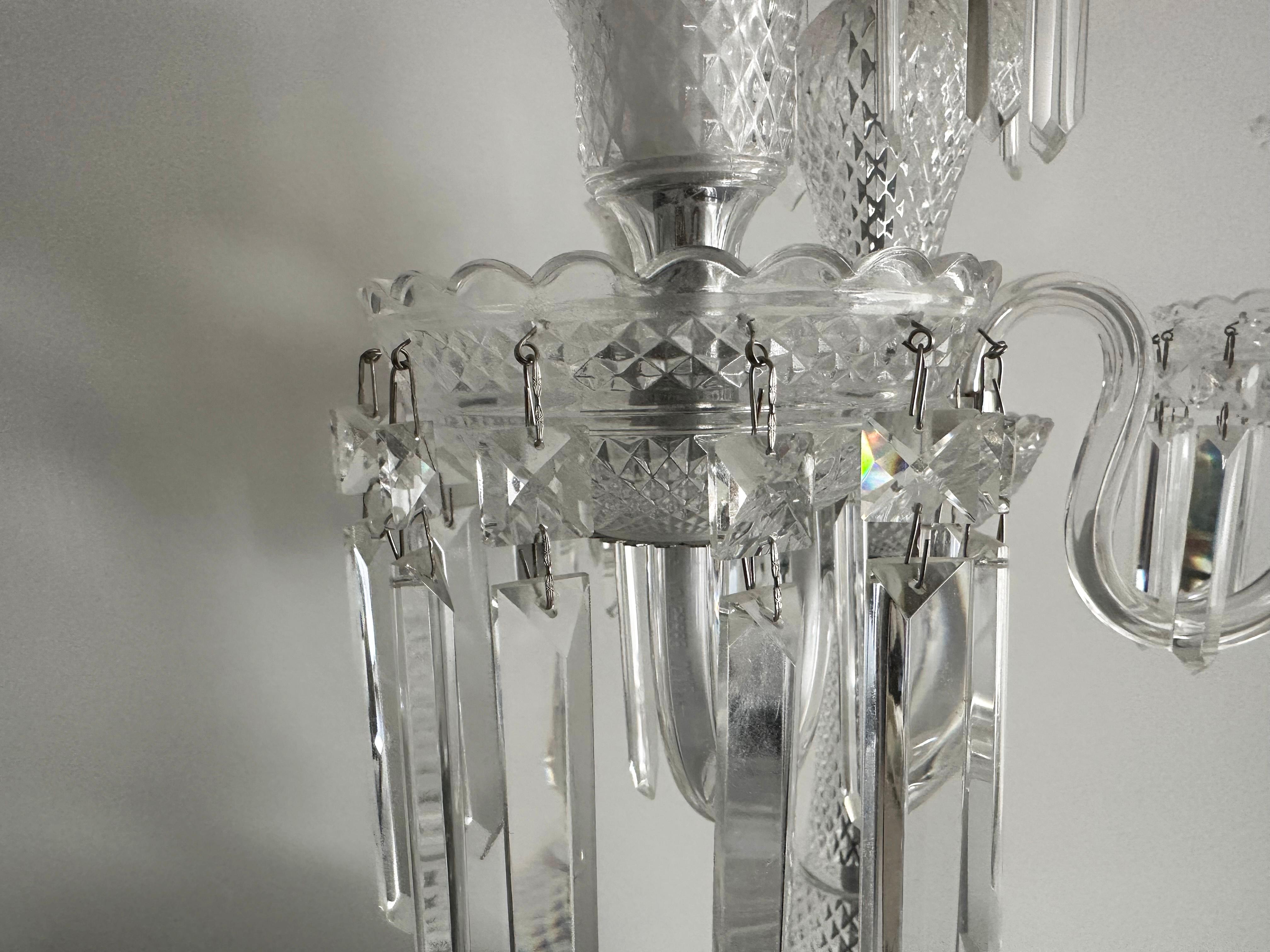 Pareja de grandes lámparas de sobremesa de cristal estilo Baccara con cuatro bombillas Italiano en venta