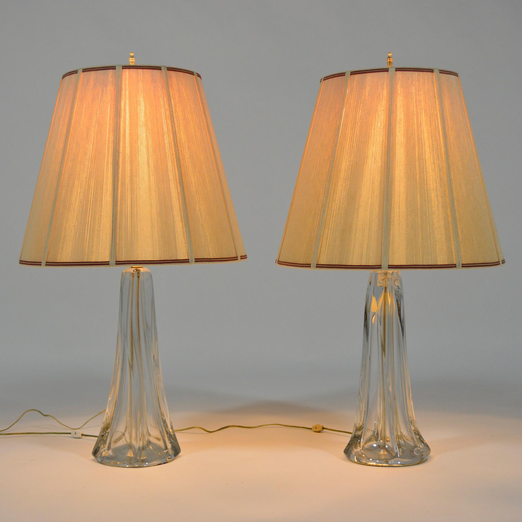 Mid-Century Modern Pair of Large Crystal Table Lamps