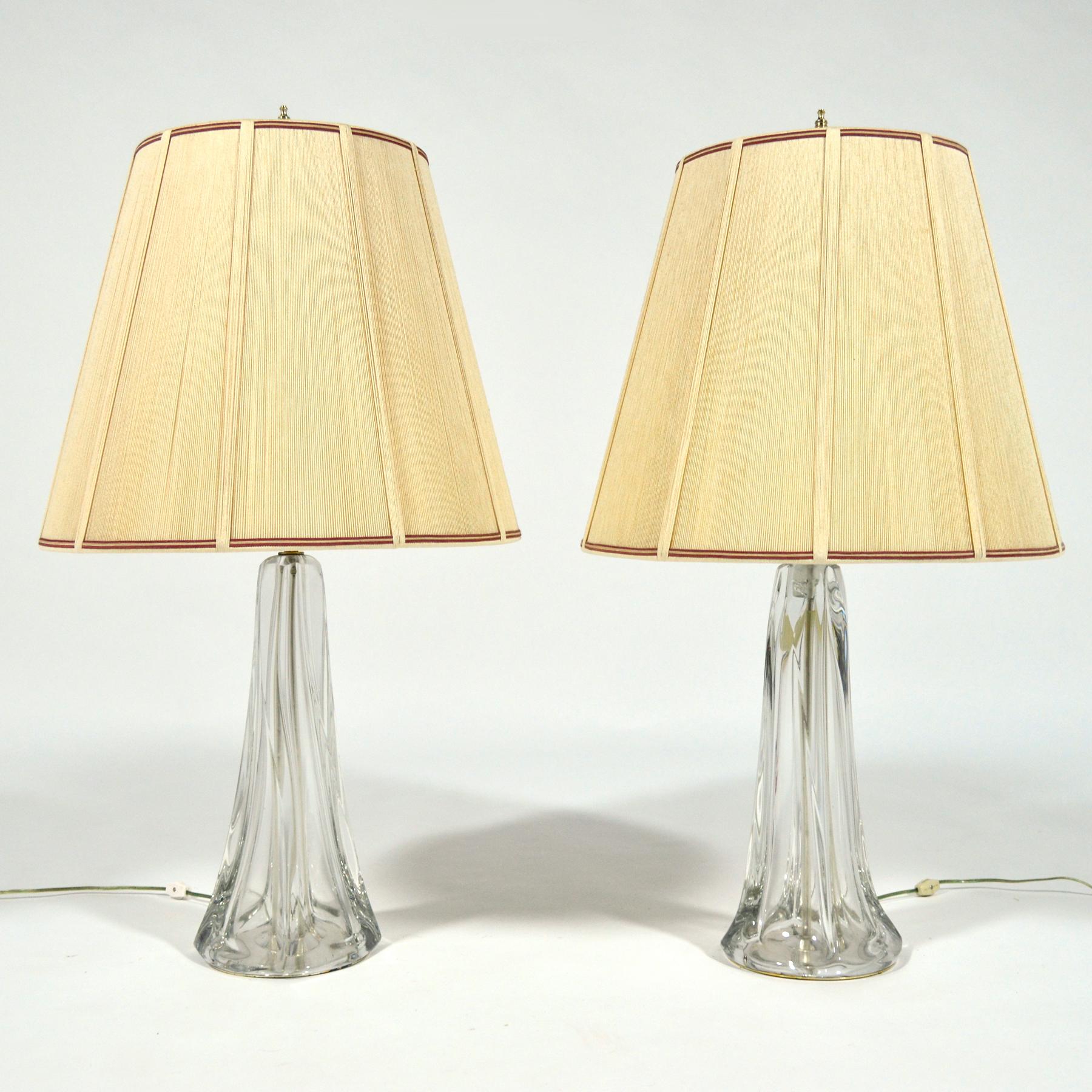 Pair of Large Crystal Table Lamps In Good Condition For Sale In Highland, IN
