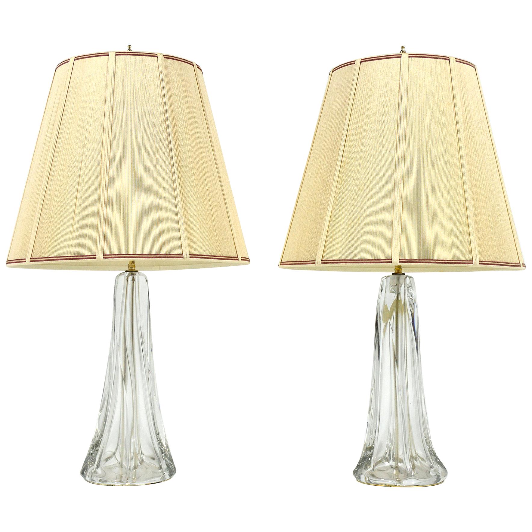 Pair of Large Crystal Table Lamps For Sale