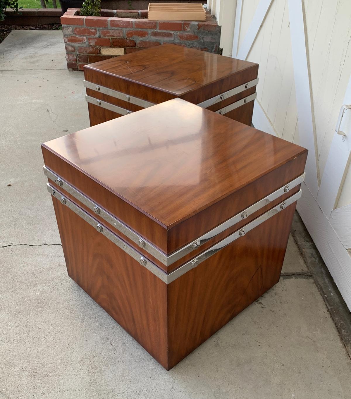American Pair of Large Cube Tables/Cabinets by Theodore Alexander