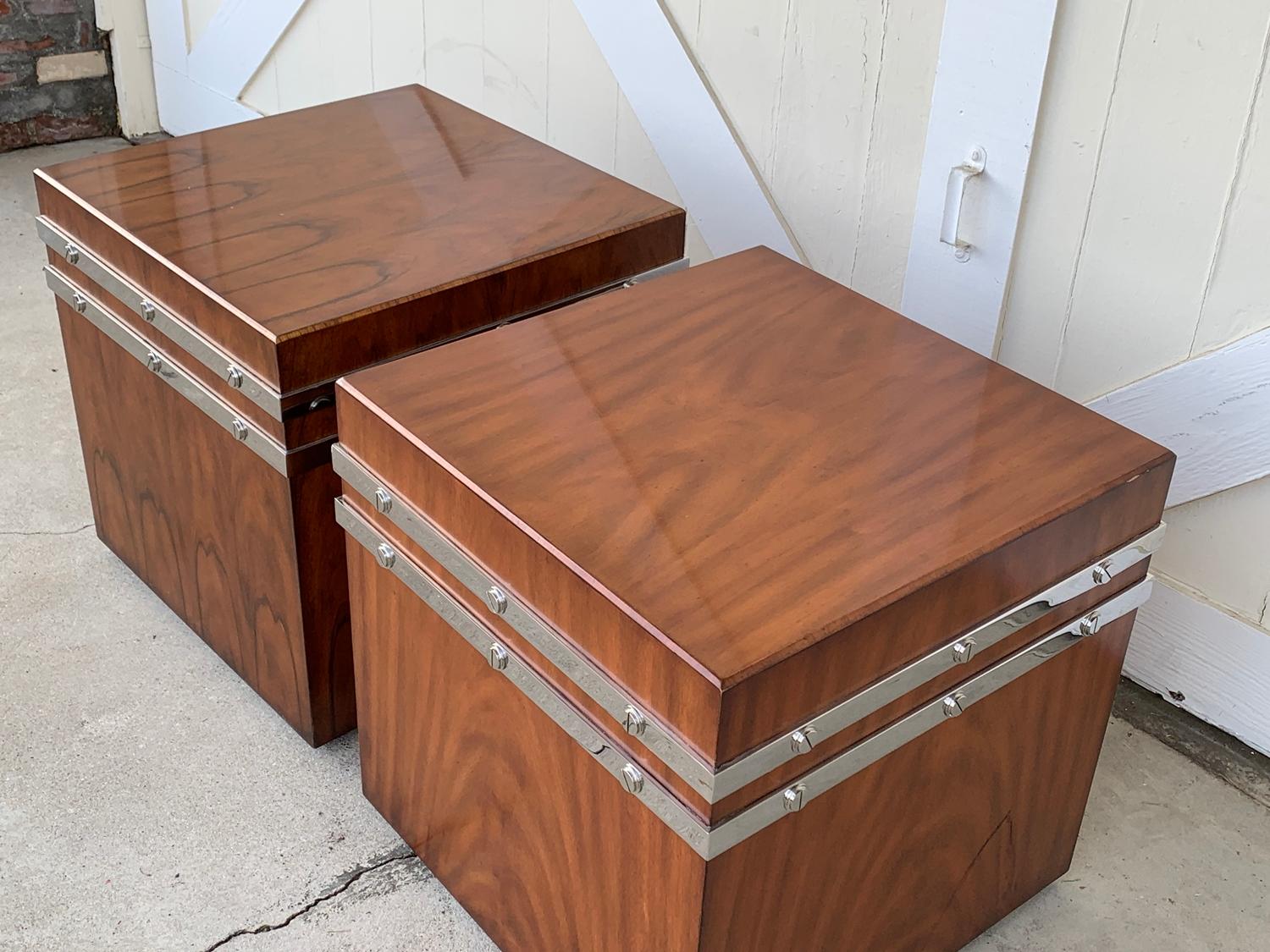 Chrome Pair of Large Cube Tables/Cabinets by Theodore Alexander