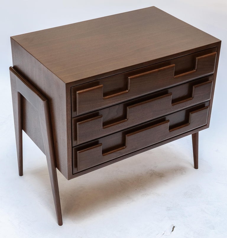 American Pair of Large Custom 1960s Italian Style Walnut Nightstands by Adesso Imports For Sale