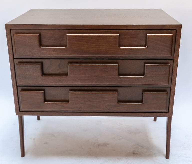 Contemporary Pair of Large Custom 1960s Italian Style Walnut Nightstands by Adesso Imports For Sale
