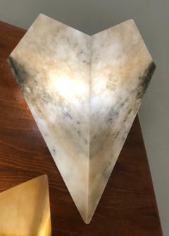 Pair of Large Custom, Italian Modern Neoclassical Alabaster Wall Sconces, Rateau