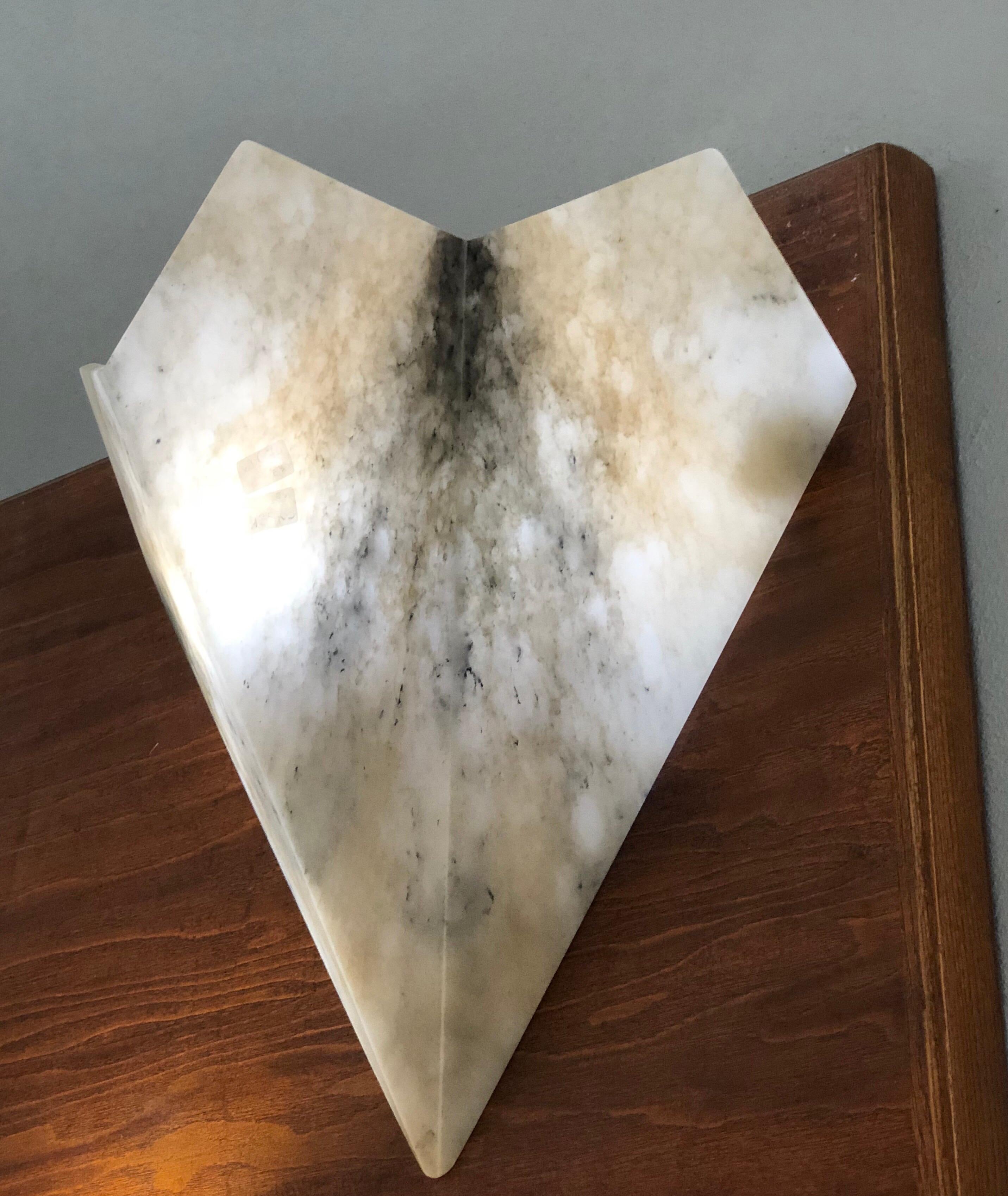 Mid-Century Modern Pair of Large, Custom, Italian Modern Neoclassical Alabaster Wall Sconces For Sale