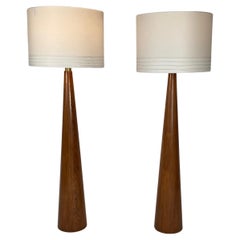Pair of Large Custom Made Reverse Taper Turned Wood Floor Lamps