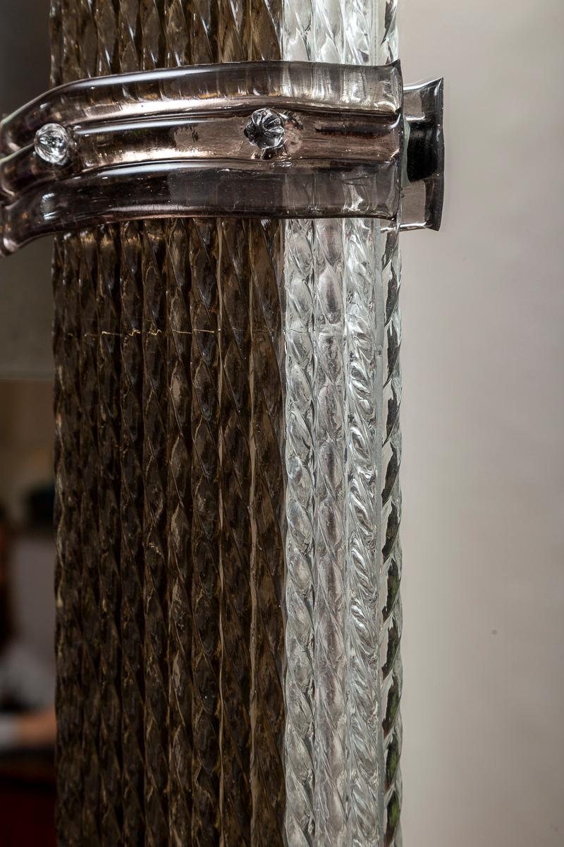 Blown Glass Pair of Large Custom Murano Blown Taupe Twisting Glass Mirrors For Sale