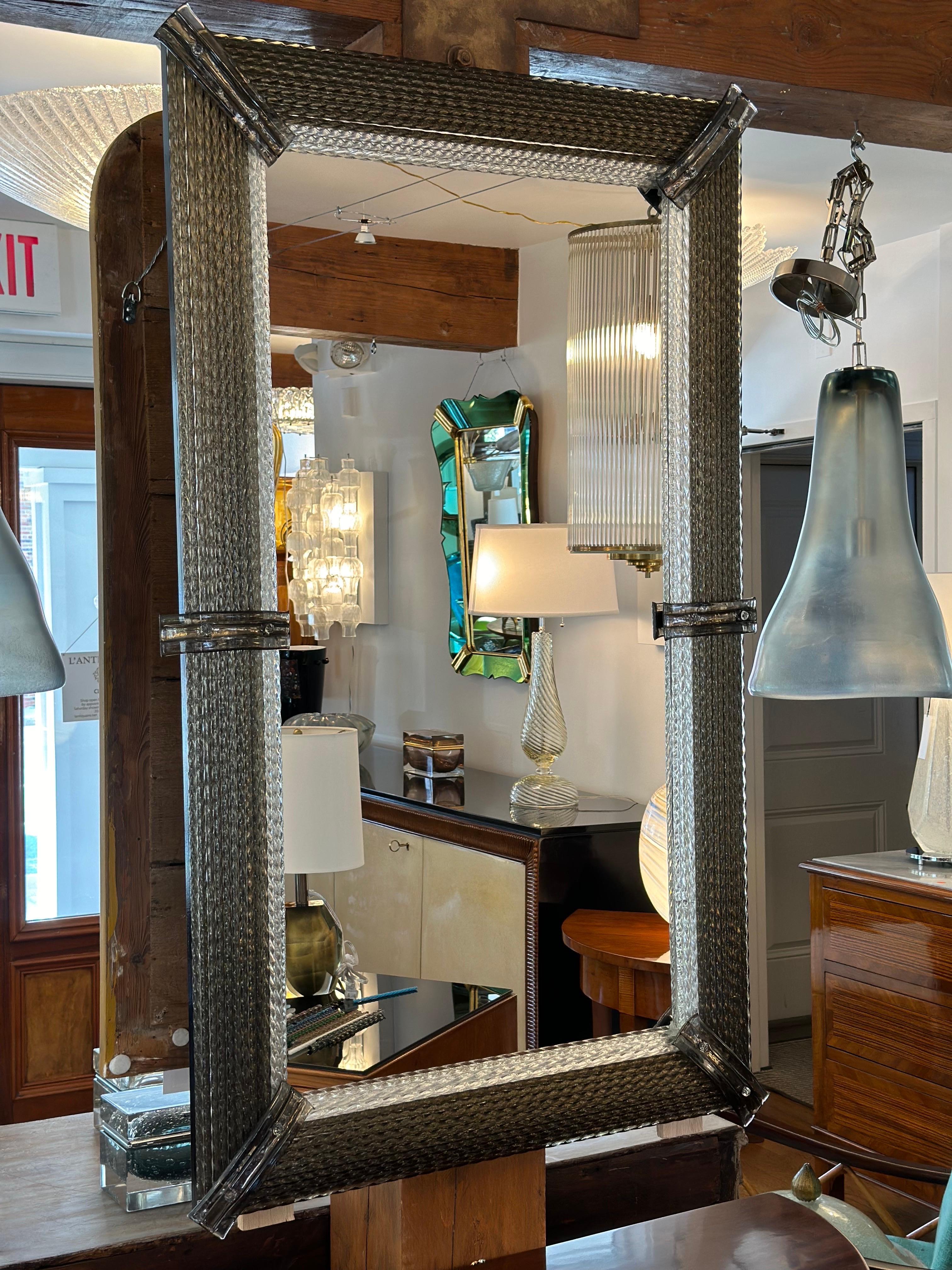 Pair of Large Custom Murano Blown Taupe Twisting Glass Mirrors For Sale 2