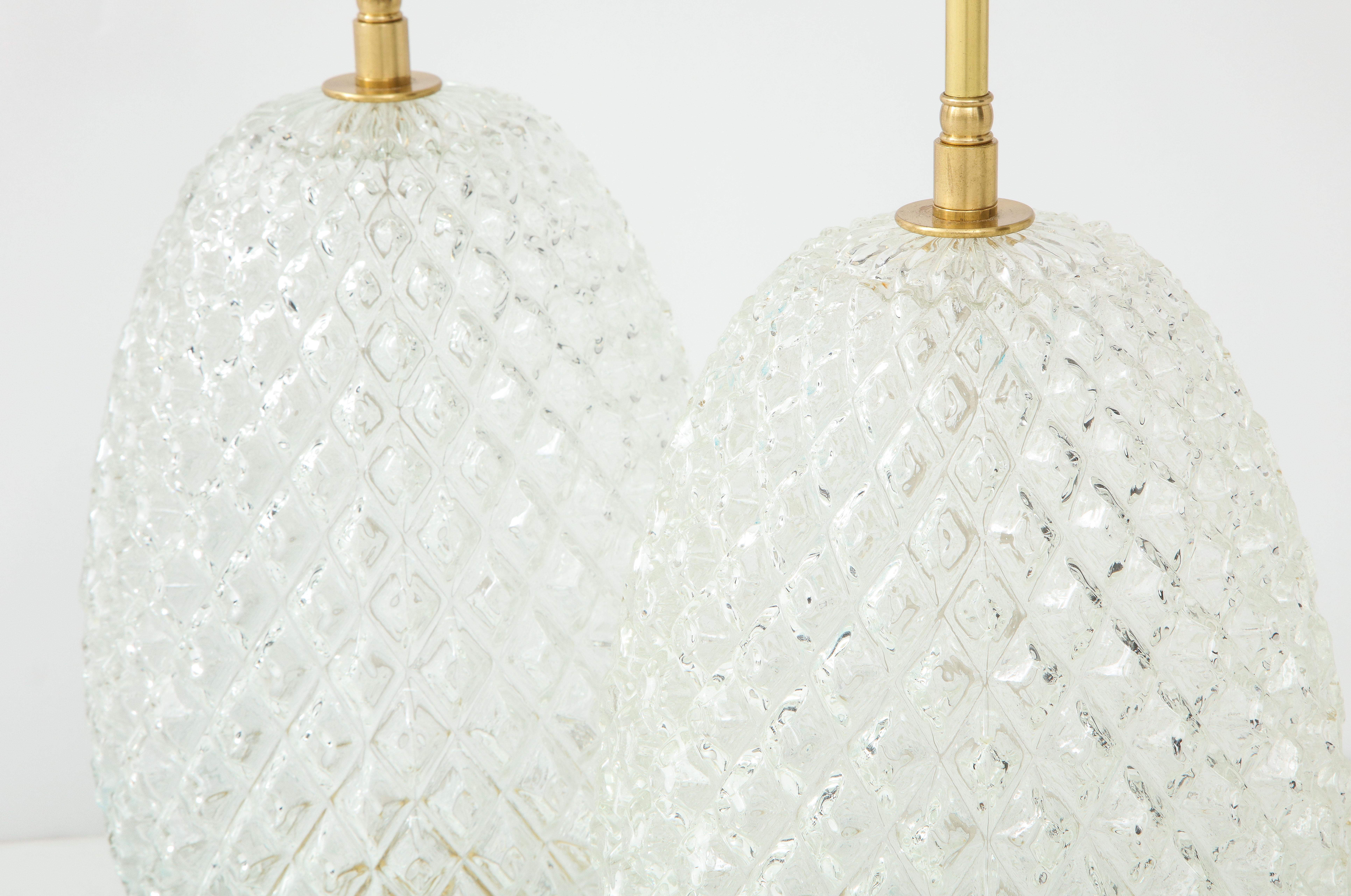 Mid-Century Modern Pair of Large Cut Glass Pineapple Lamps For Sale