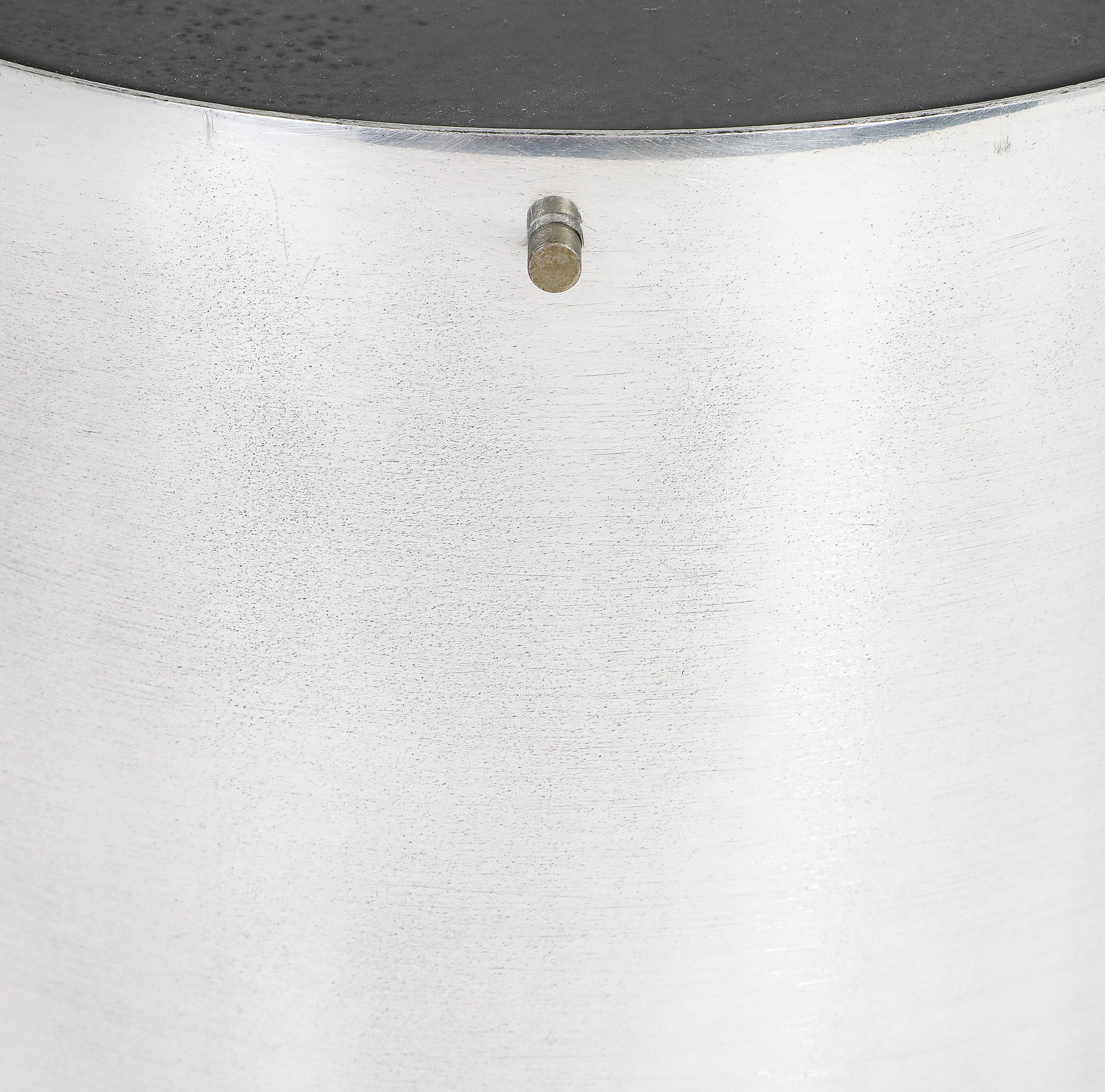Burnished Pair of Large Cylindrical Modernist Chrome Flush Mounts, Italy 1970’s For Sale