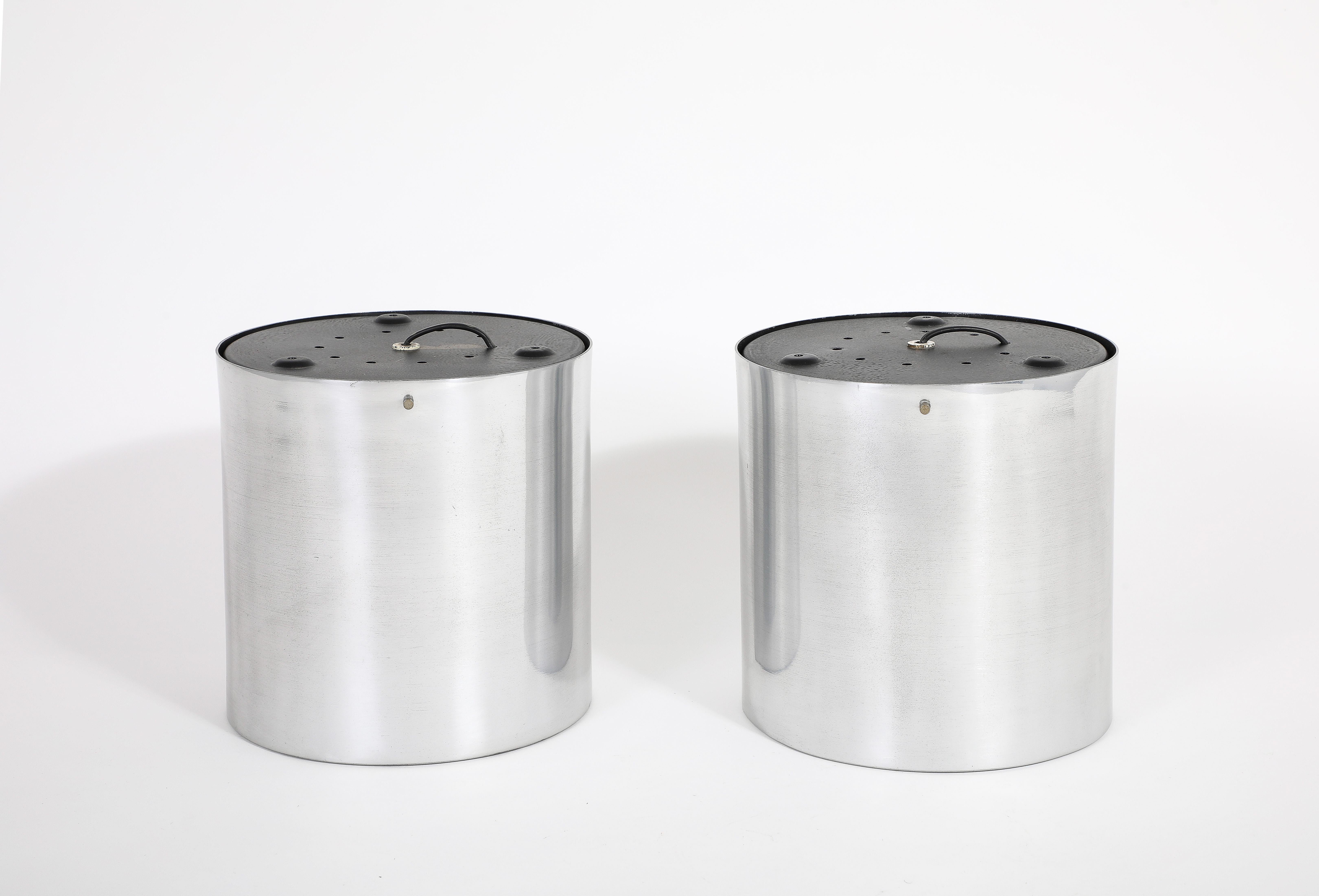 Pair of Large Cylindrical Modernist Chrome Flush Mounts, Italy 1970’s In Good Condition For Sale In New York, NY