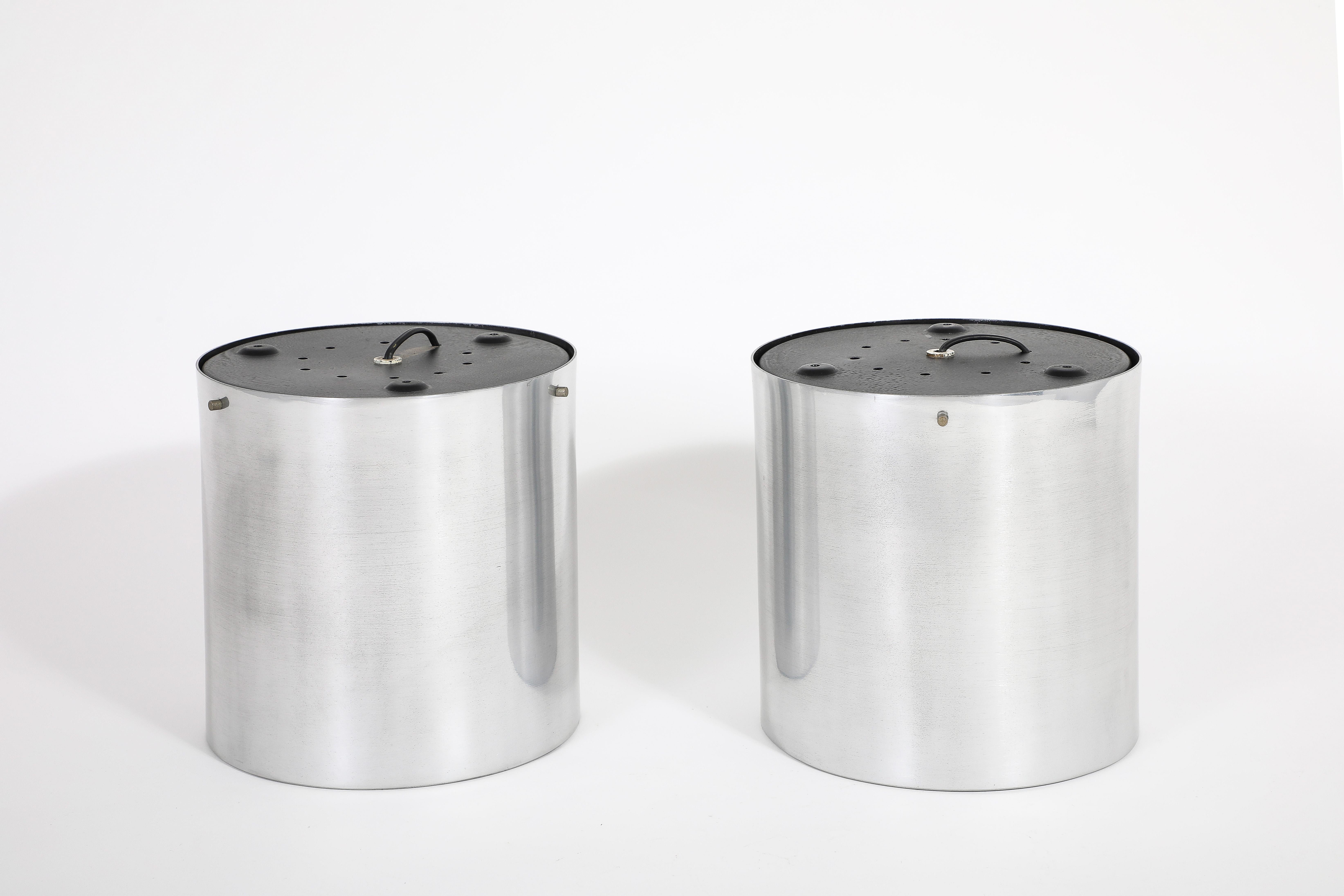 Late 20th Century Pair of Large Cylindrical Modernist Chrome Flush Mounts, Italy 1970’s For Sale