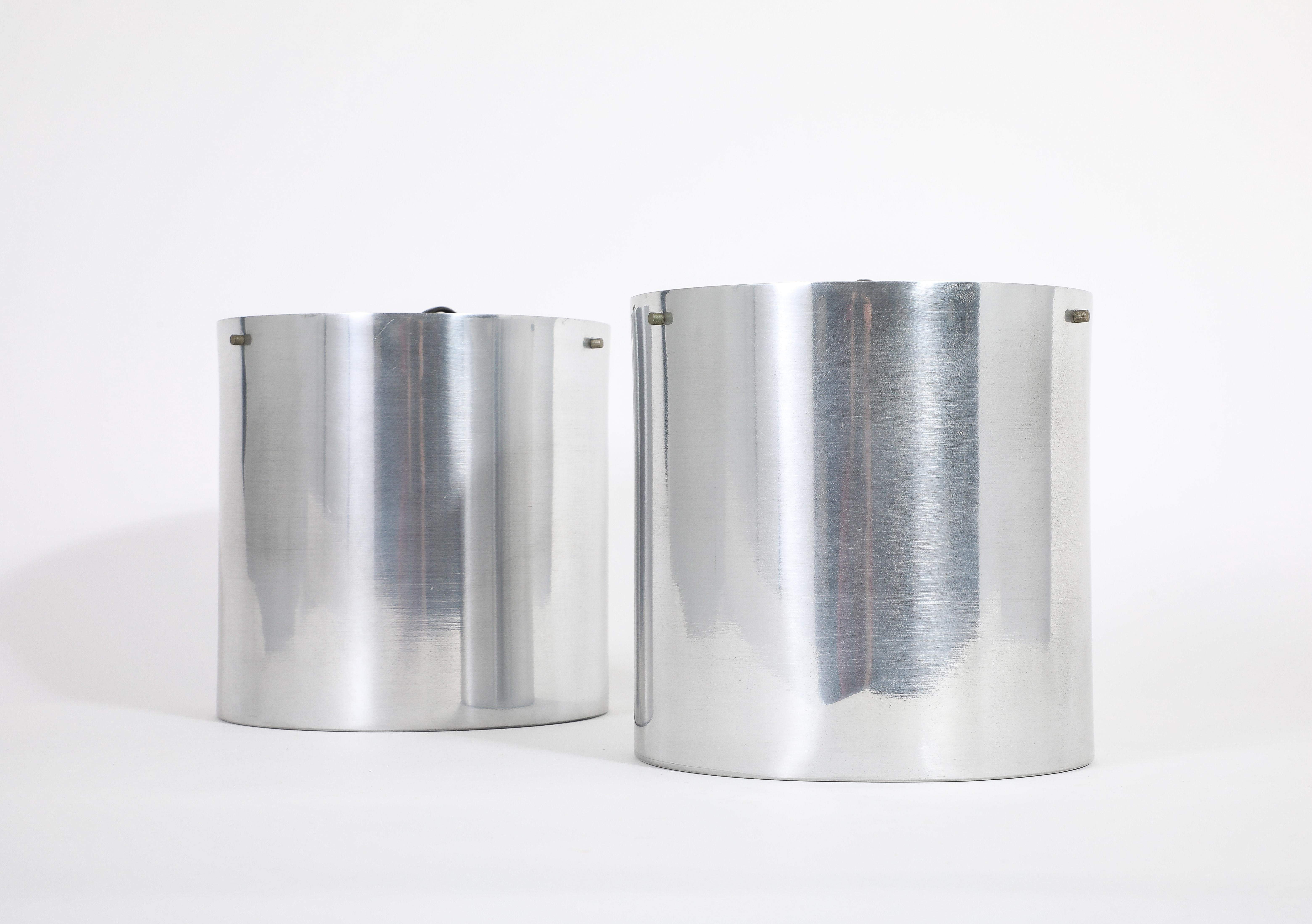 Pair of Large Cylindrical Modernist Chrome Flush Mounts, Italy 1970’s For Sale 3