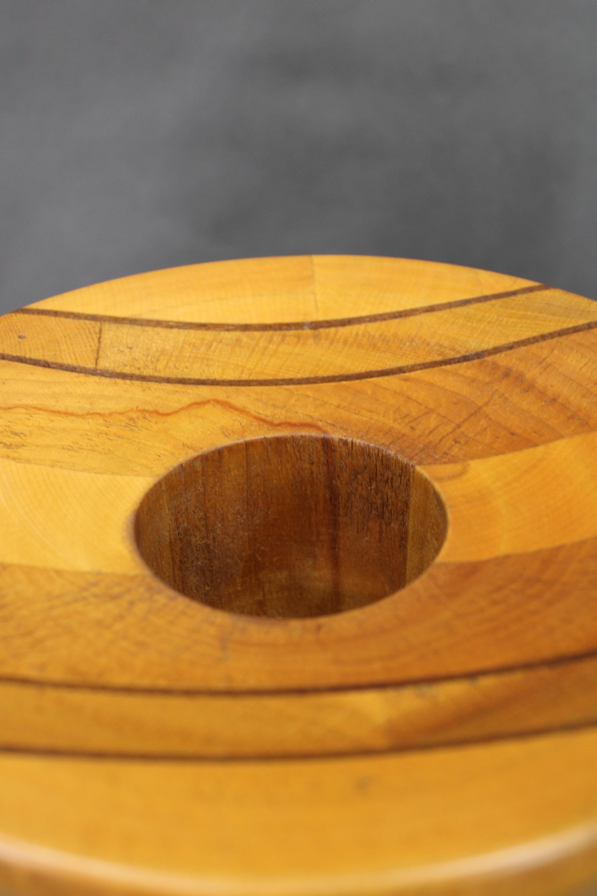 Pair of Large Czechoslovakian Wooden Vases, Mixed Woods, 1960s For Sale 4