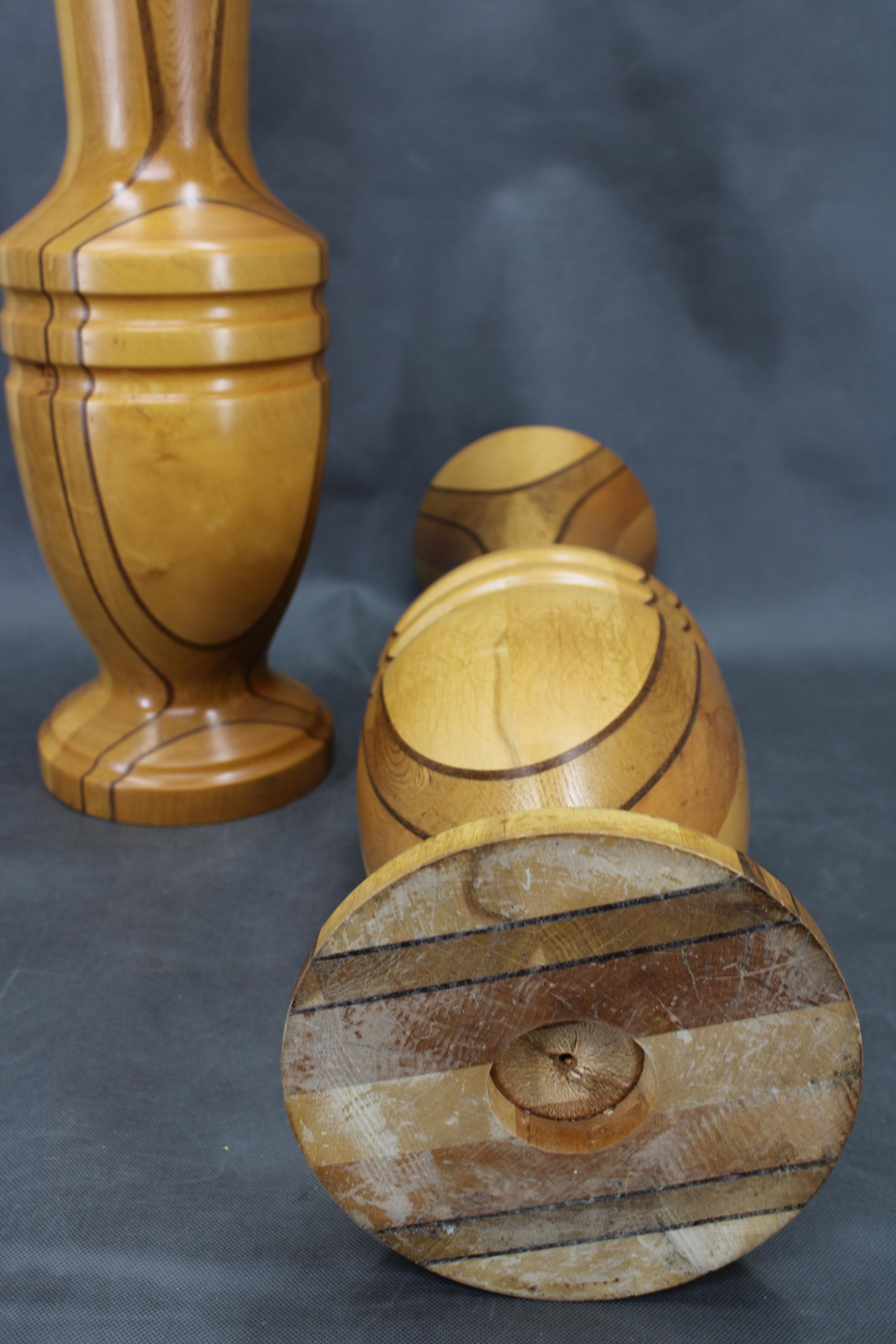 Pair of Large Czechoslovakian Wooden Vases, Mixed Woods, 1960s For Sale 1