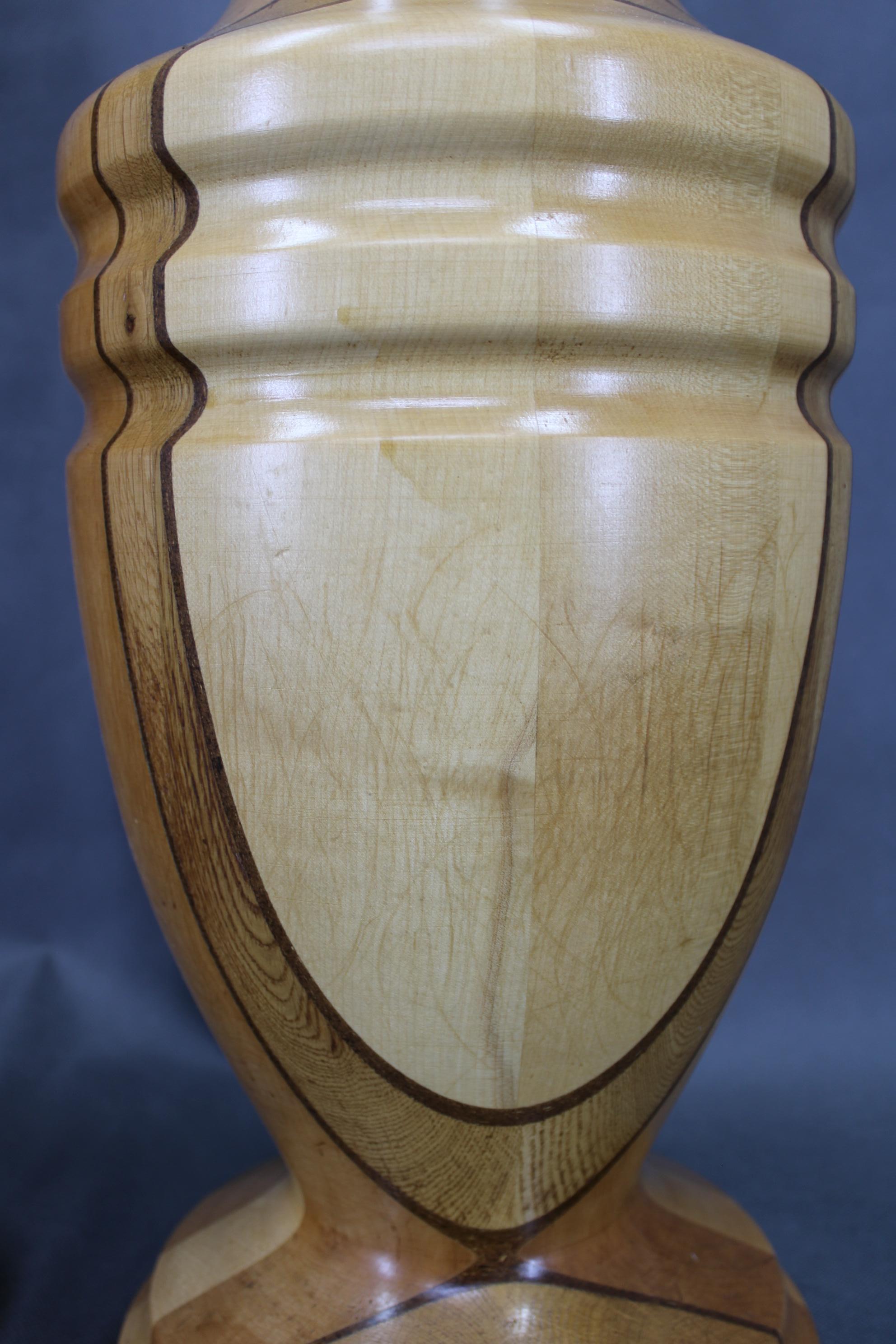 Pair of Large Czechoslovakian Wooden Vases, Mixed Woods, 1960s For Sale 2