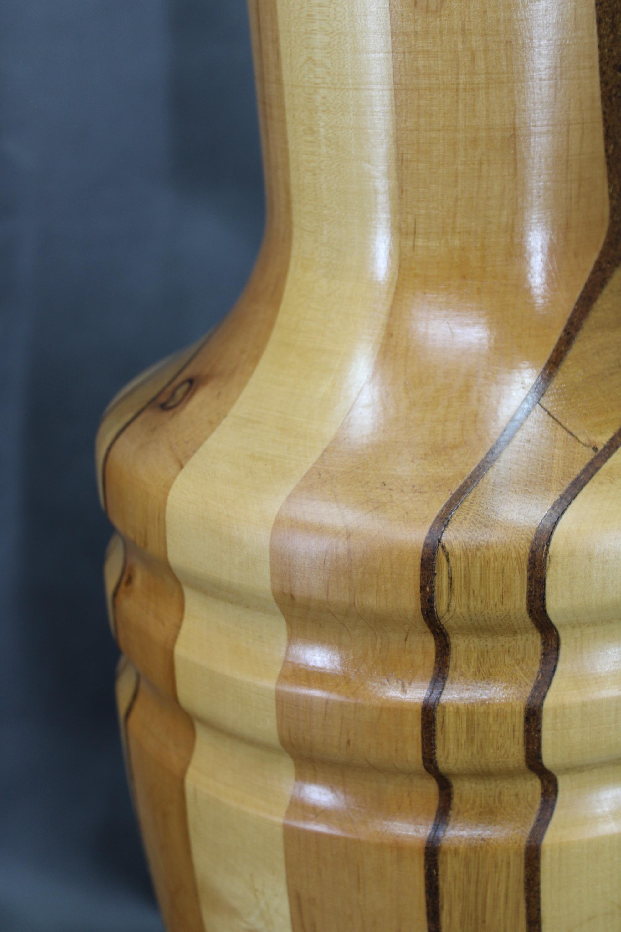 Pair of Large Czechoslovakian Wooden Vases, Mixed Woods, 1960s For Sale 3