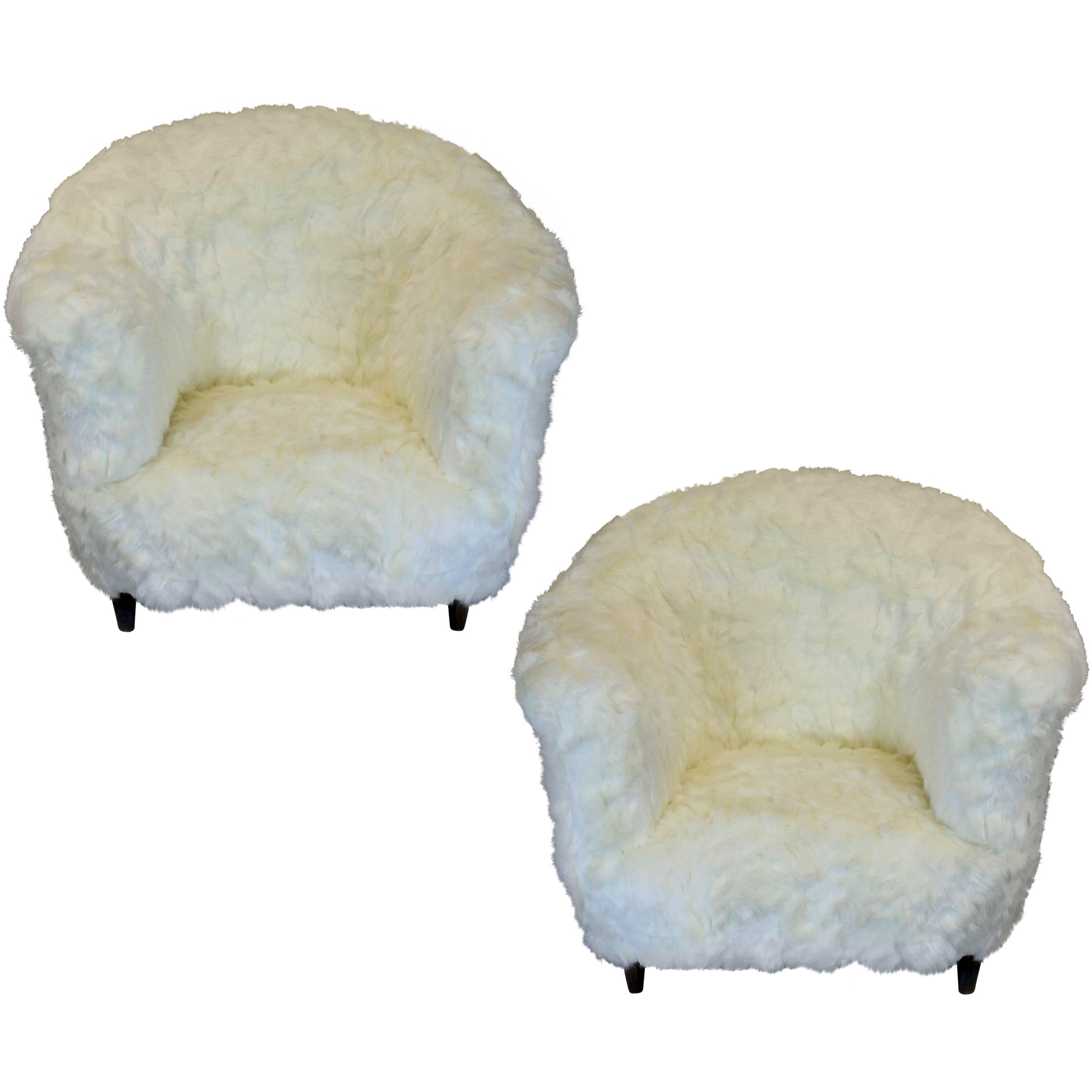 Pair of Large Danish Armchairs in Fur