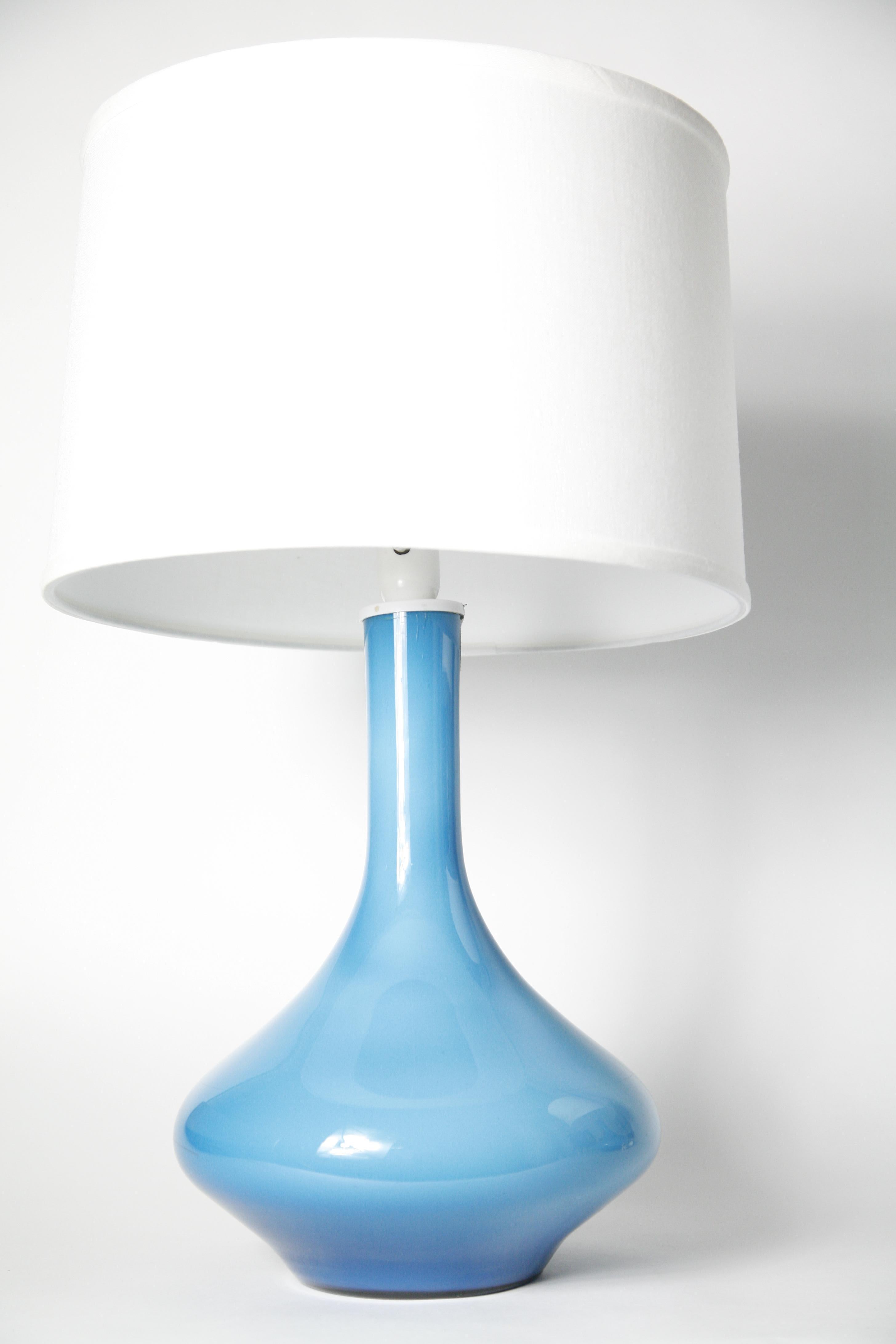 Hand-Crafted Pair of Large Danish Light Blue Kastrup Glass Lamps, 1960 For Sale