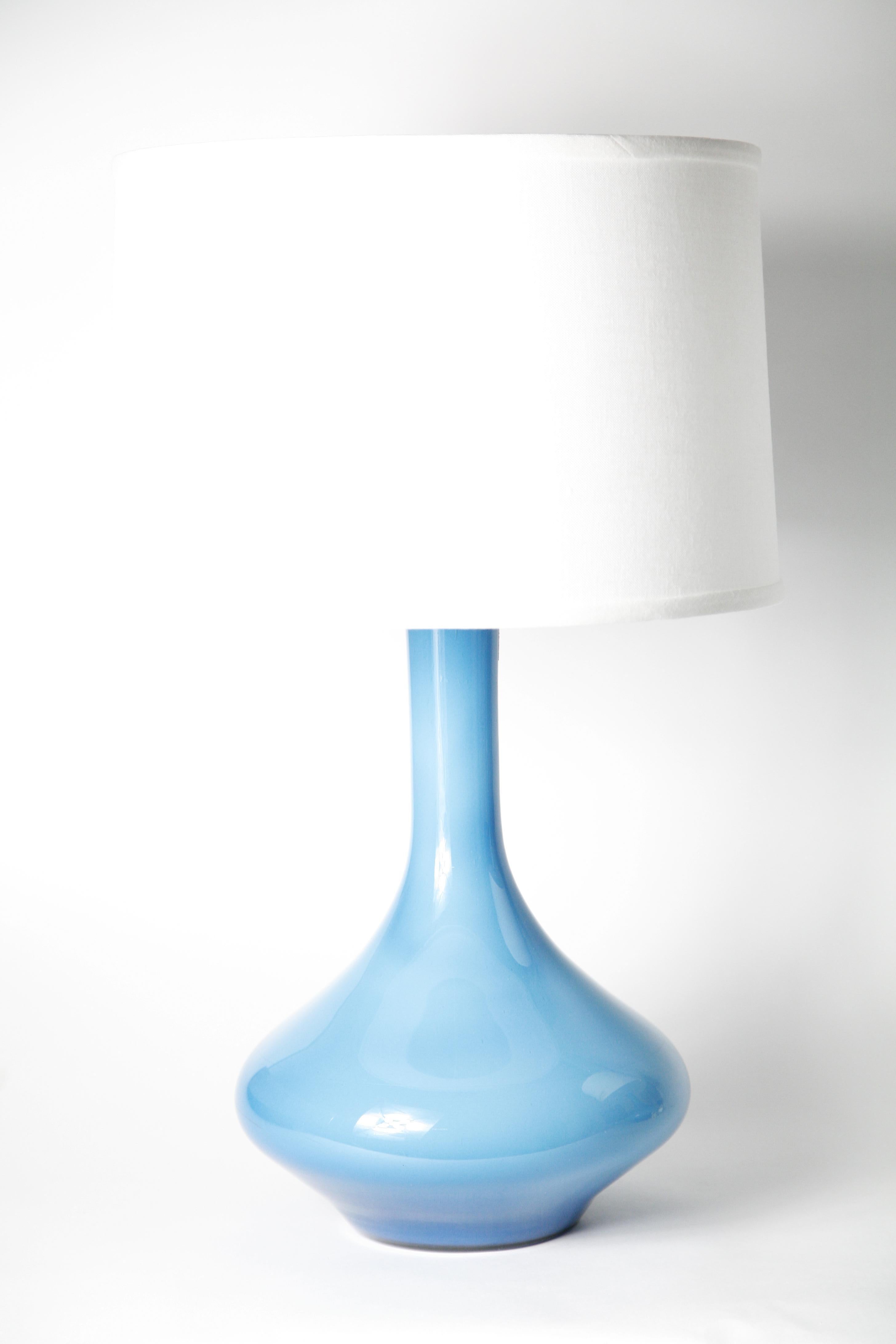 Pair of Large Danish Light Blue Kastrup Glass Lamps, 1960 In Good Condition For Sale In Bronx, NY