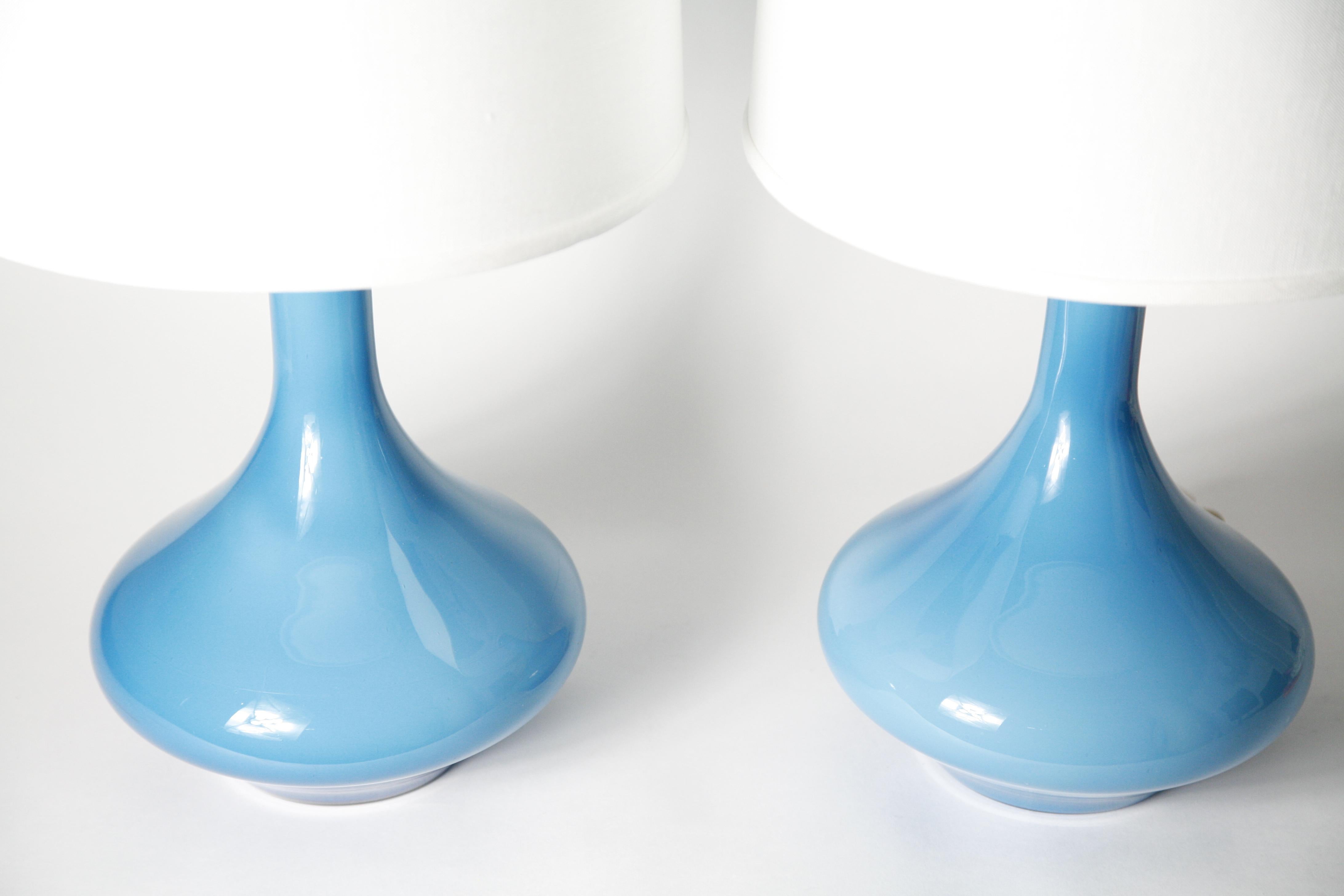 20th Century Pair of Large Danish Light Blue Kastrup Glass Lamps, 1960 For Sale