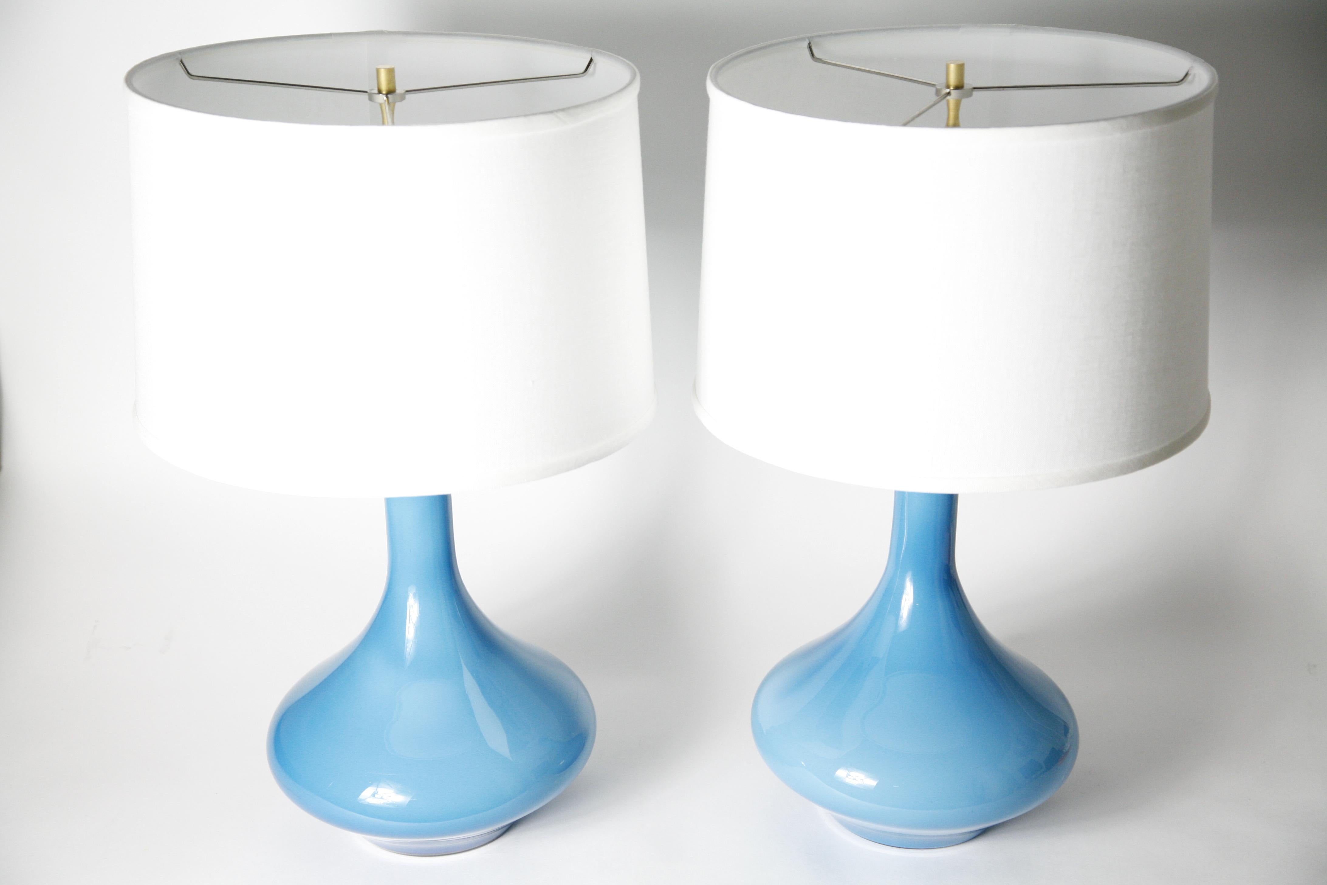 Pair of Large Danish Light Blue Kastrup Glass Lamps, 1960 For Sale 1