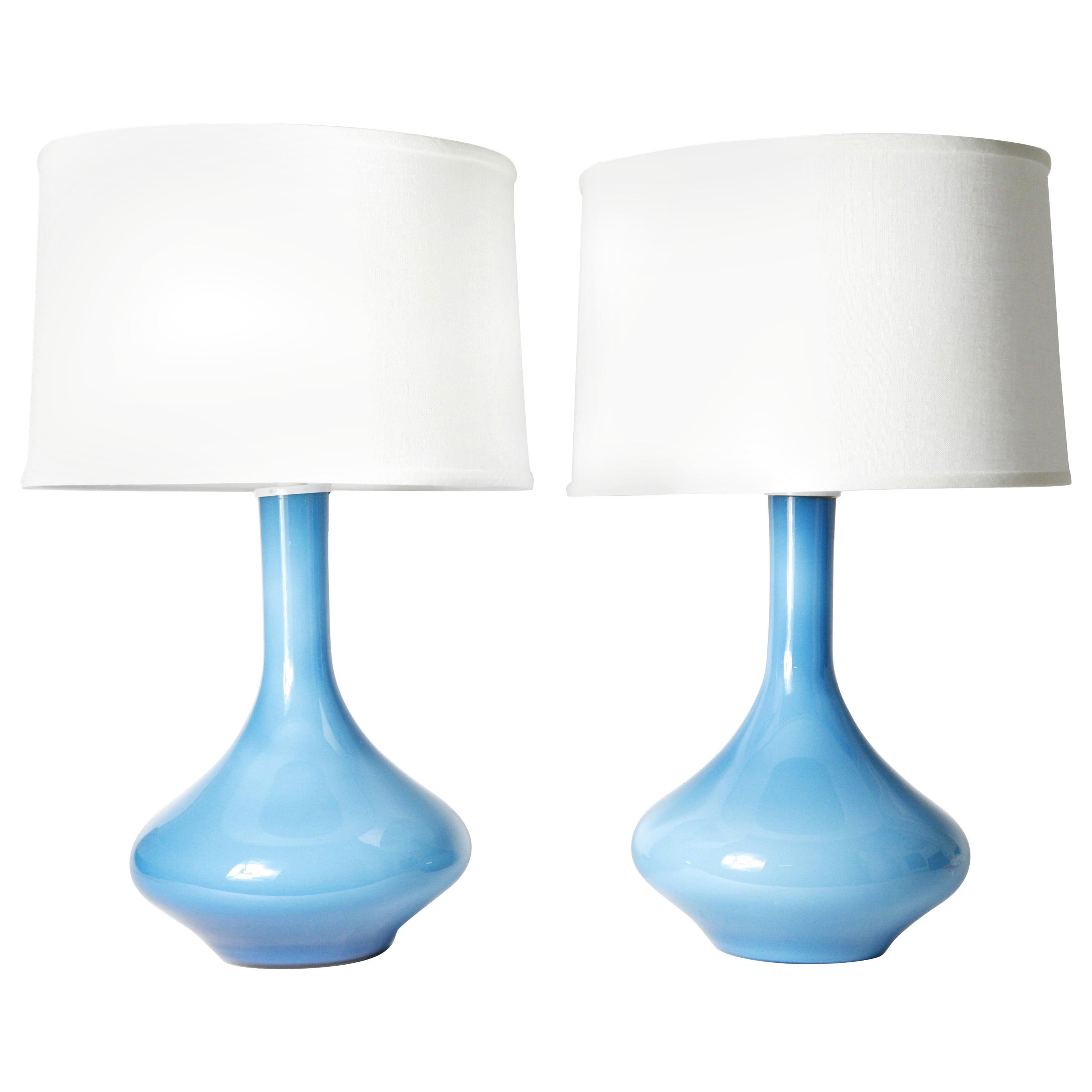 Pair of Large Danish Light Blue Kastrup Glass Lamps, 1960