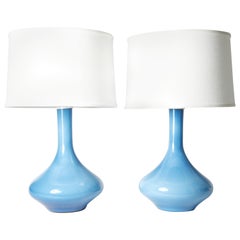 Pair of Large Danish Light Blue Kastrup Glass Lamps, 1960