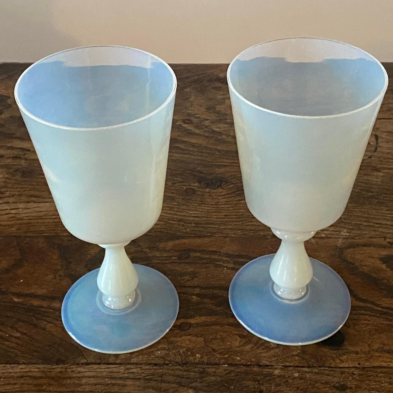 Pair of Large Danish Vaseline Opaline Wine Glass or Vases For Sale 10