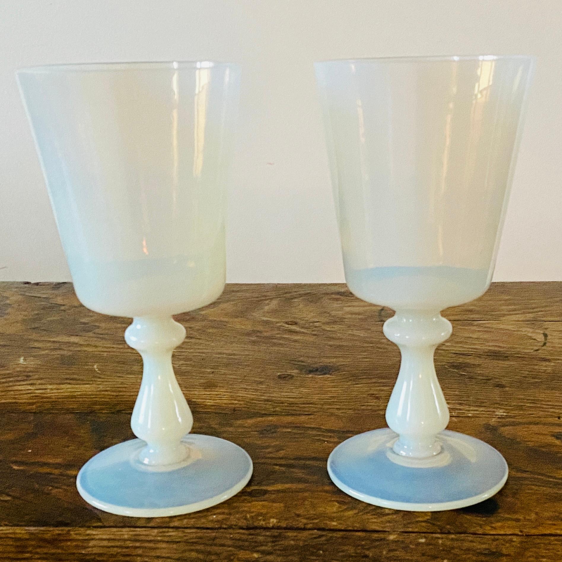 Pair of Large Danish Vaseline Opaline Wine Glass or Vases For Sale 11
